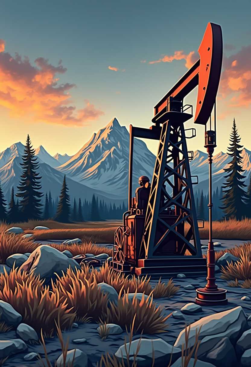 Create a logo with the words "I SUPPORT ALBERTA OIL AND GAS" with a gas rig and Alberta Rockies in the background 3d raised