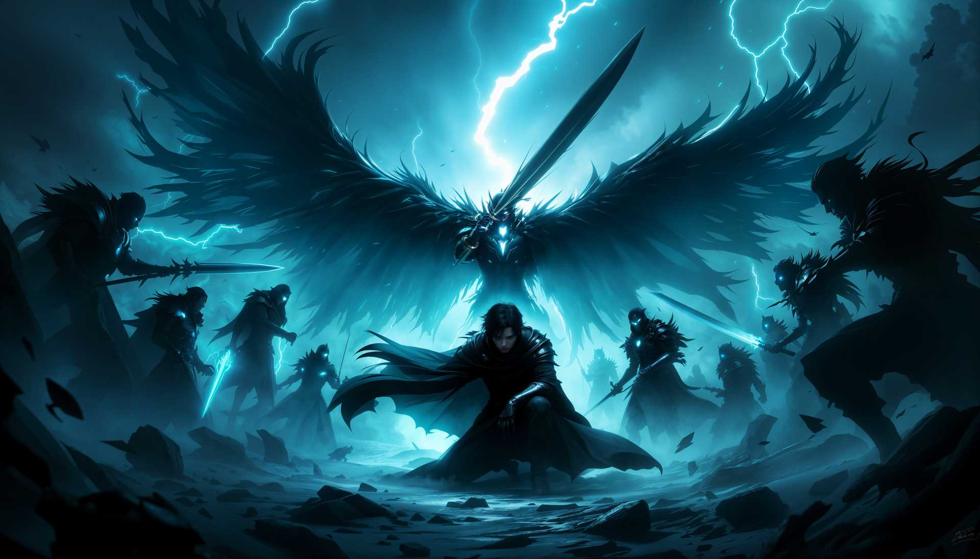 AI-generated image: masterpiece, best quality, highres, sharp image, more detail, Create an **epic battle scene** from t