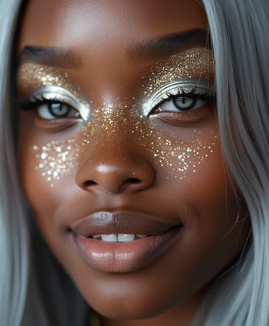 Glittering Gaze: A Close-Up Portrait of Ethereal Beauty