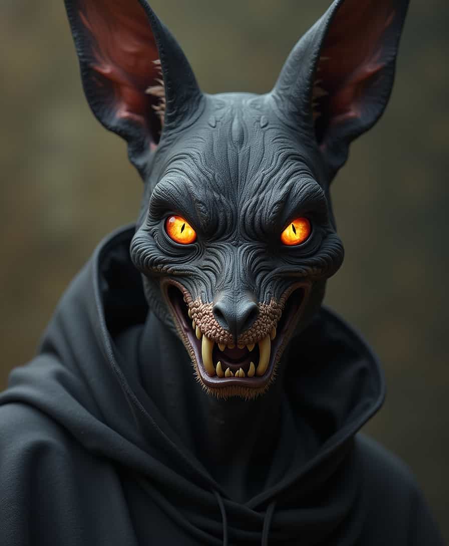 Angry anubis with scary face and res eyes