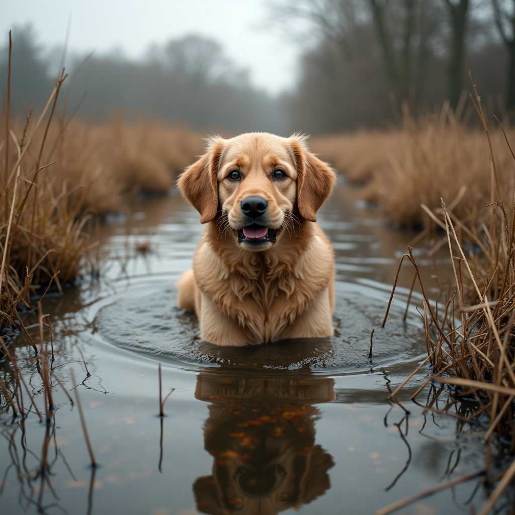 Golden Retriever in Tranquil Waters