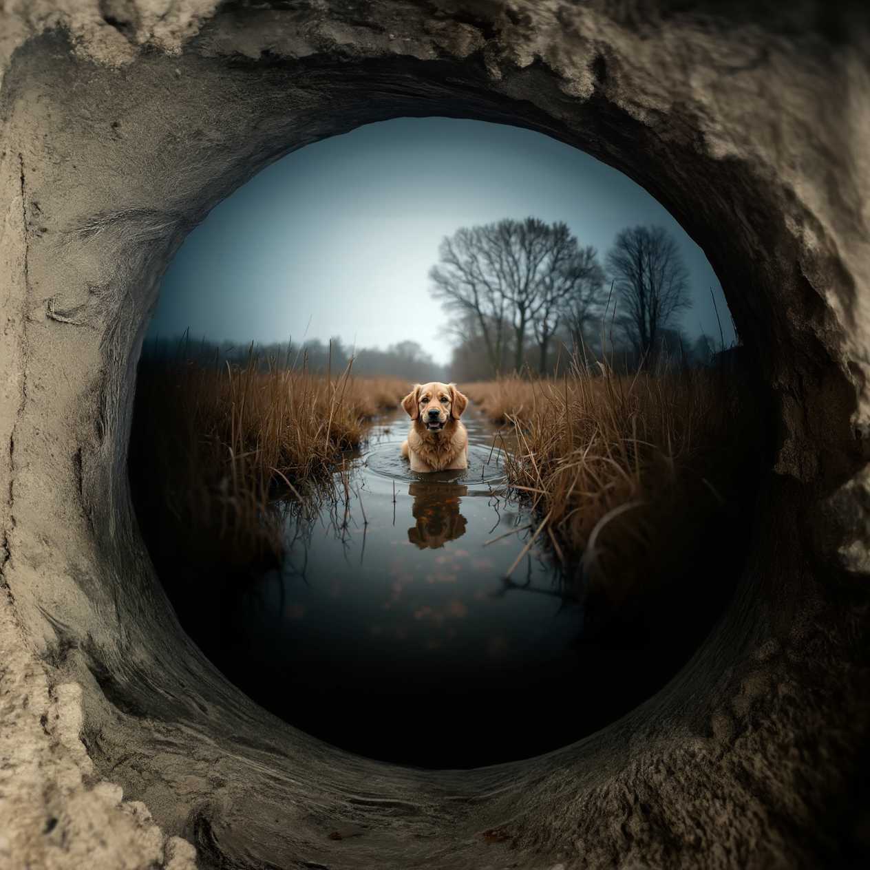 a dog in a bog