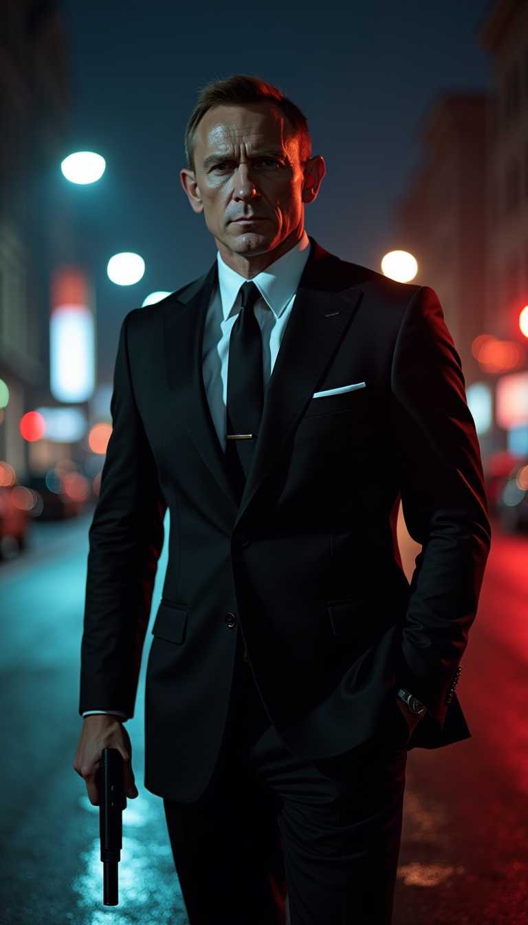 007, James Bond,  background is a night dynamic scene