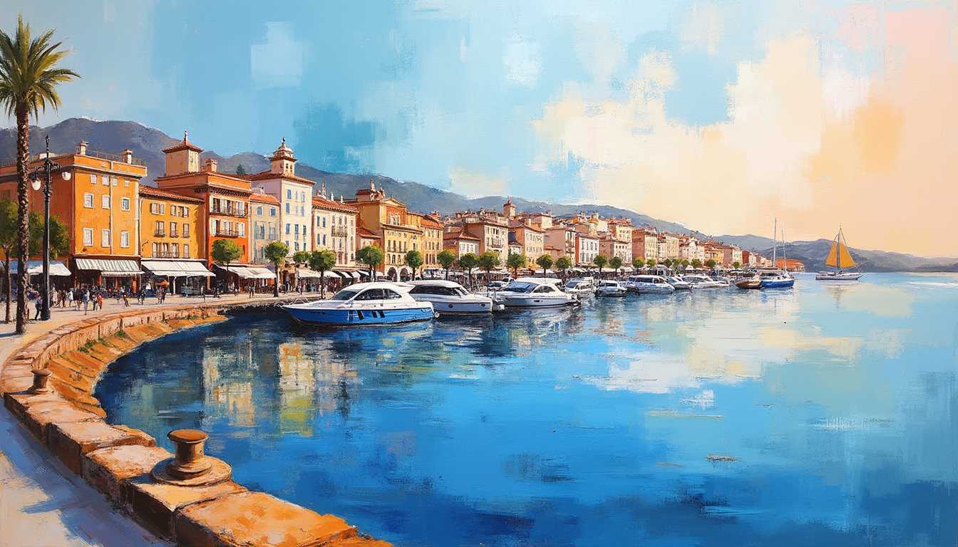 Believe me a modern painting thick brushstrokes imitating a watercolor painting about the city of Malaga in Spain
