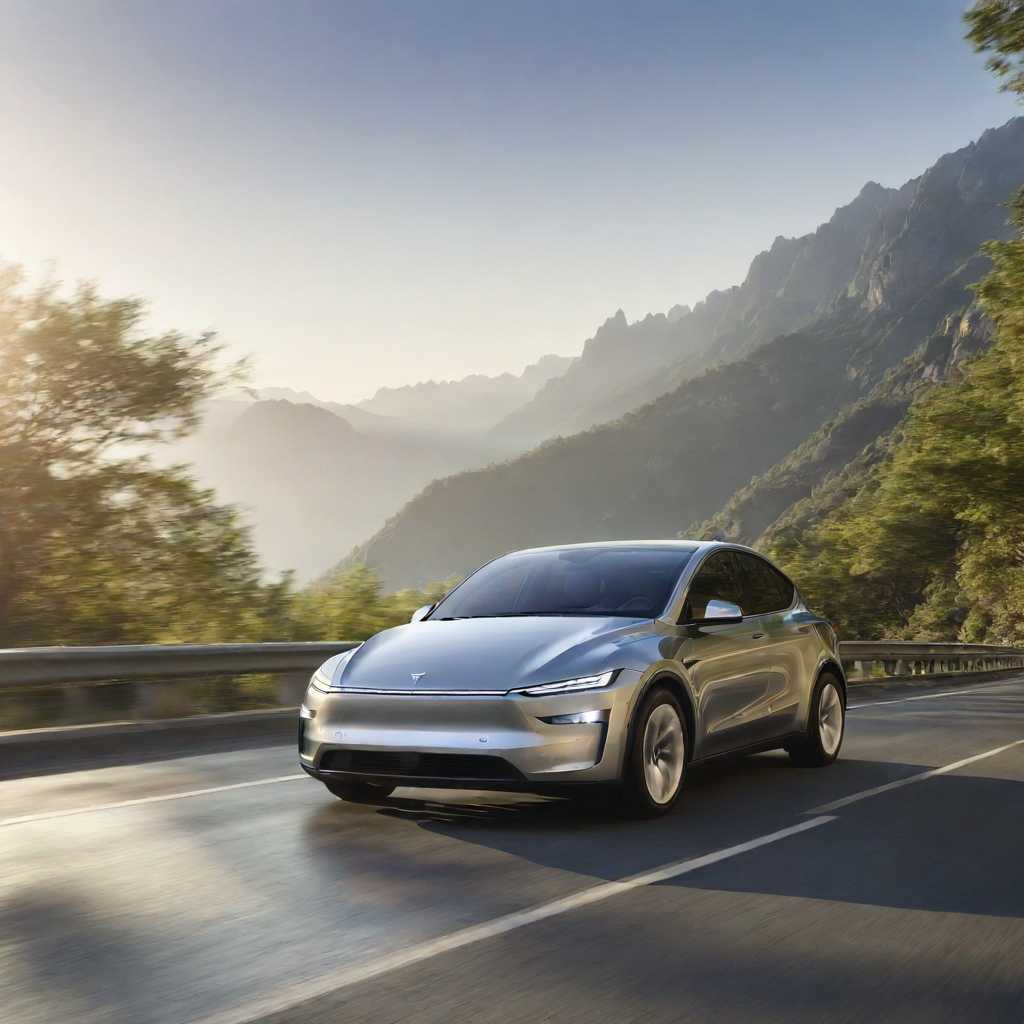 a photo of a TSLAMDLYJNPR car  driving through a windy mountain road