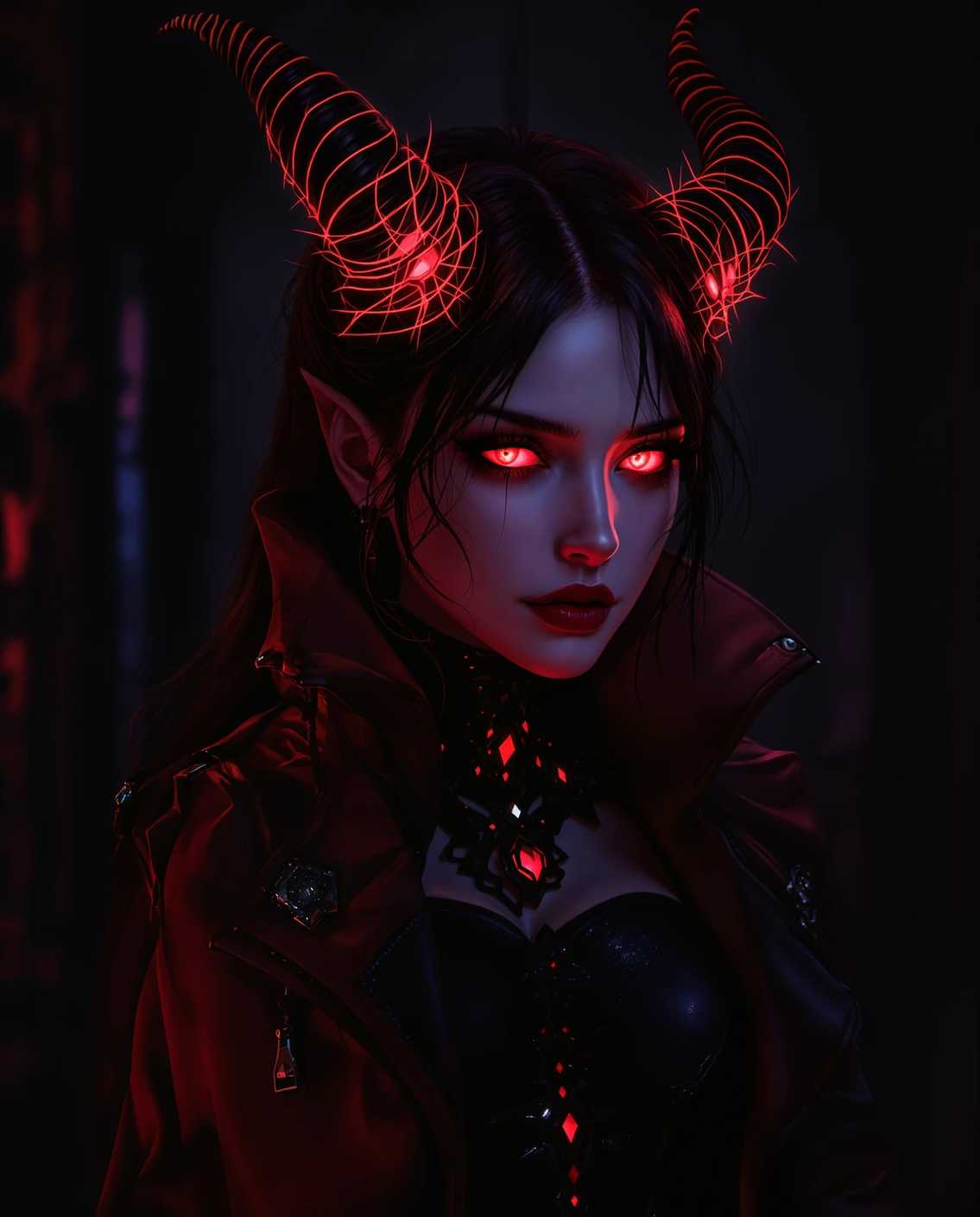 Gothic Demoness with Glowing Horns