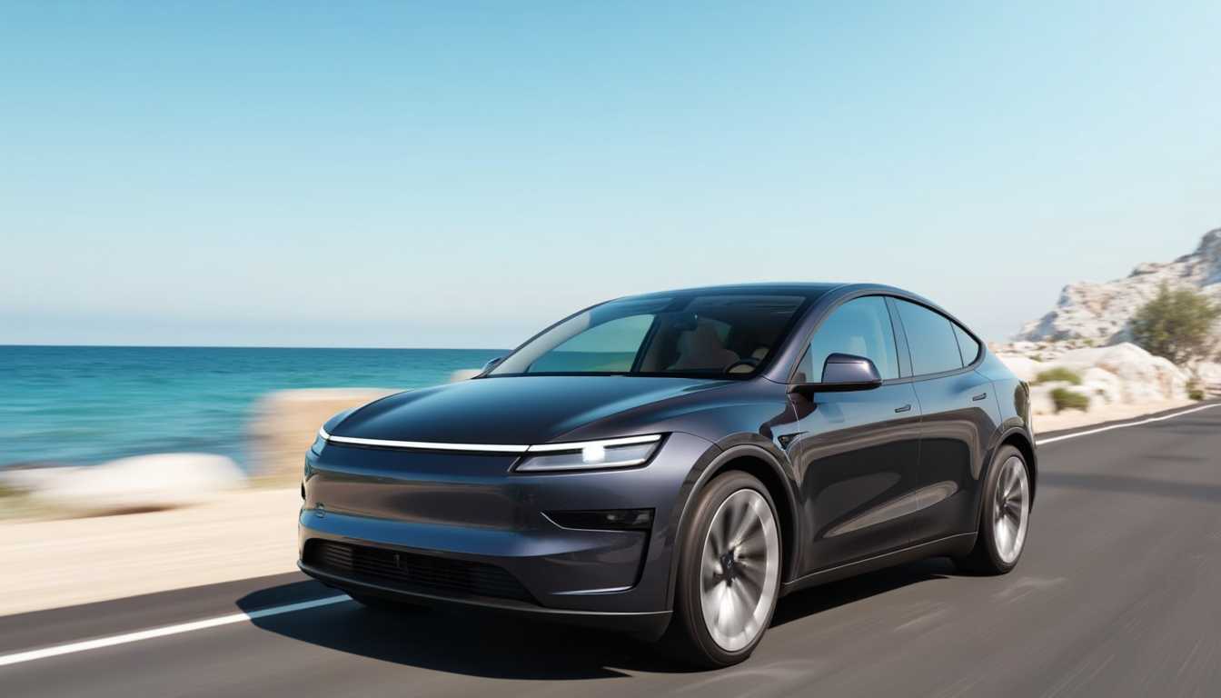 a photo of a T3SLAMDLYJNP3R car, driving by the ocean