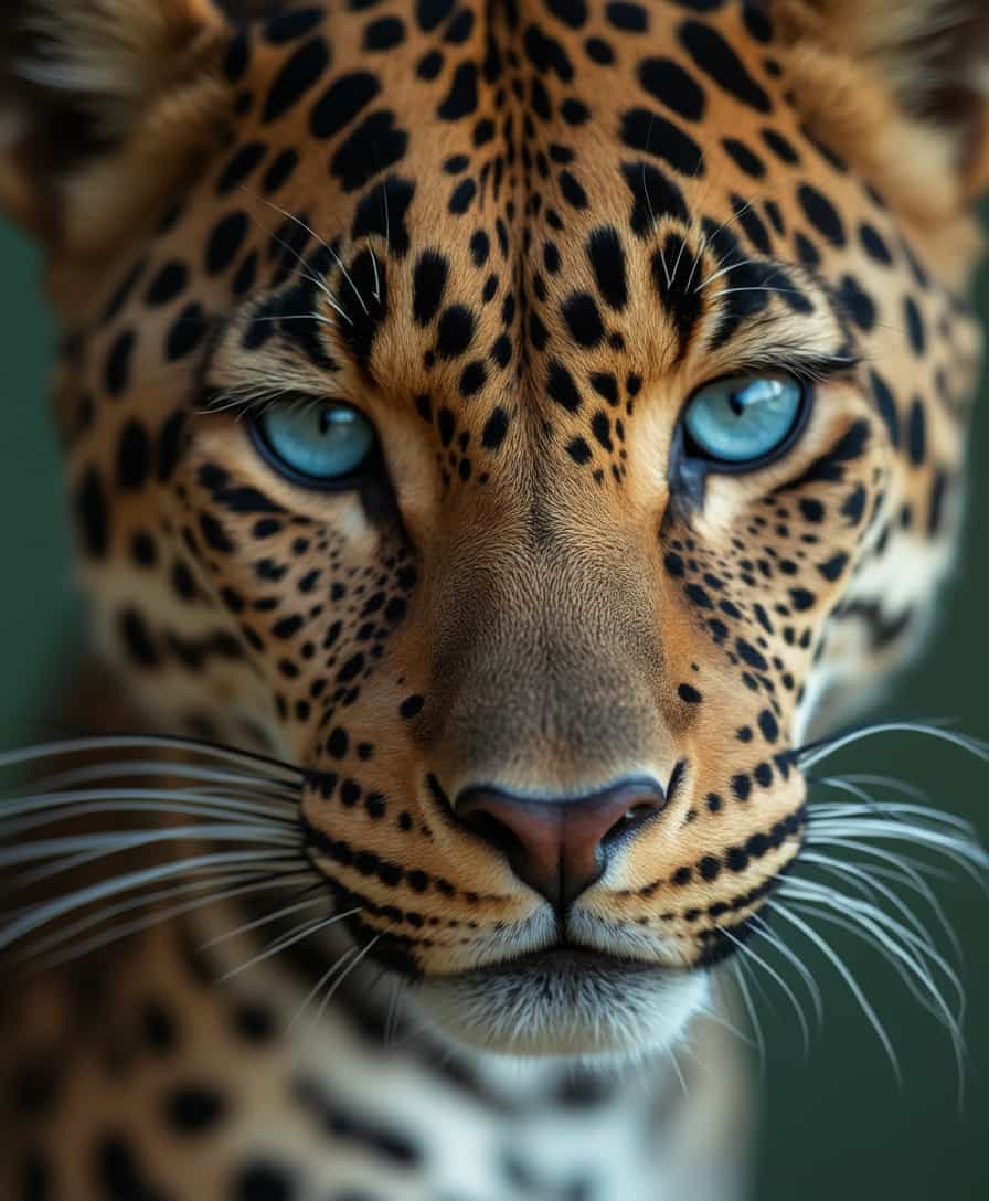 Hyper-realistic photography, Ultra sharp Faces, highly detailed, of a beautiful young Bulgarian woman with blue eyes in the 30s with a Leopard. Do it like a professional Bulgaria fashion designer, Shot with CANON EOS R3, RF 85mm, 1.2 L USM, f/16, high detail face, sharp focus, face extremely detailed, Imagine a dress that looks like the cover of a fashion magazine, 8k uhd,