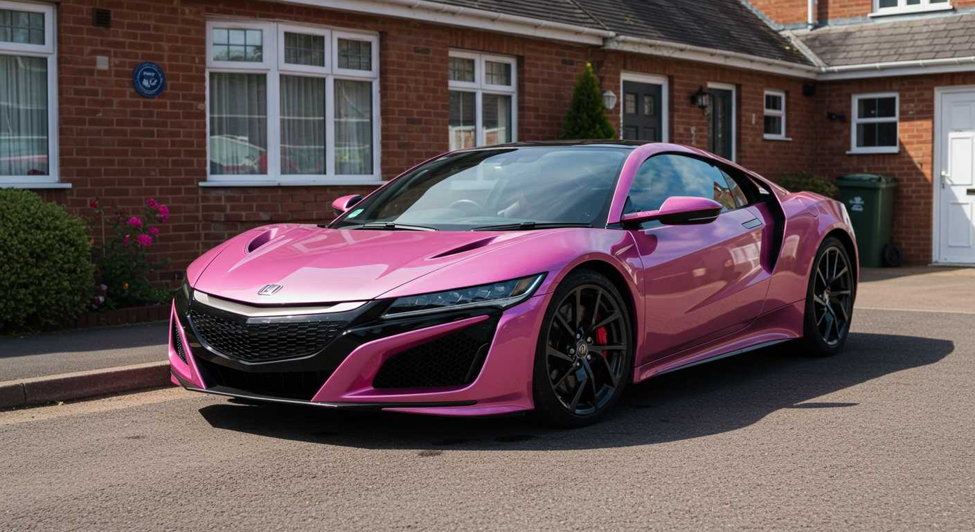 Create image: 2021 new Honda NSX in metallic pink & white in a UK driveway