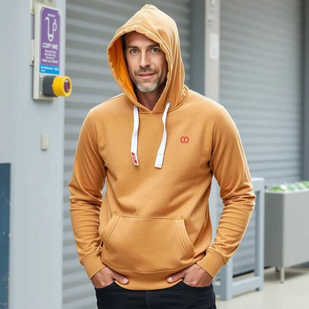 photorealistic, ultra high detail, lifelike, a man wearing a hoodie in this style
