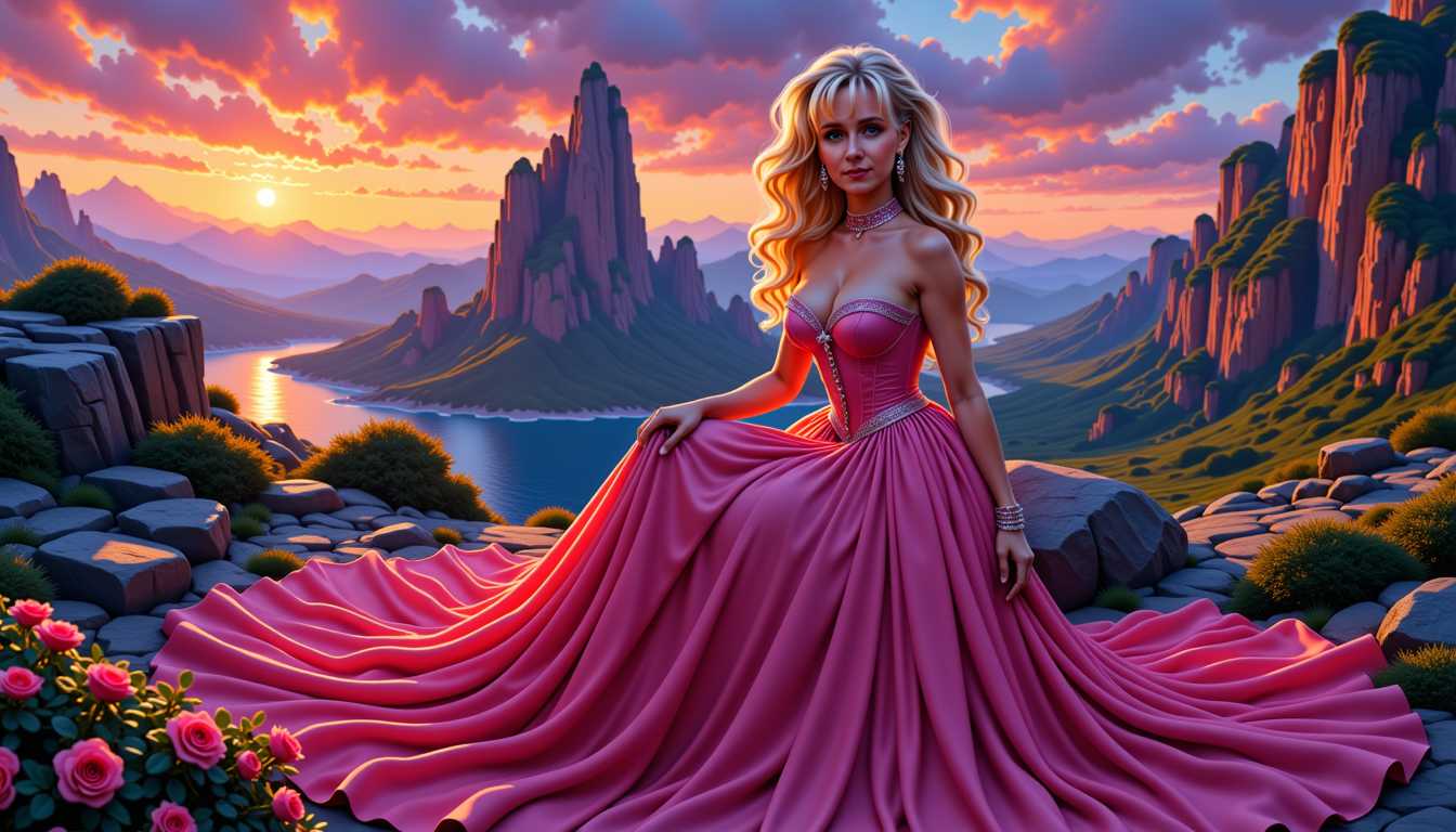 Bridget Regan as Kahlan Amnell as Barbie, Cartoon, body portrait of a photorealistic beautiful smiling seductress, Barbie hairstyle, bright eyes, strong make up,  with an emphasized voluptuous and overweight figure, Barbie dress, amazing landscape of a Barbie World as background, twilight mood, exquisite details,  Masterpiece painted by Artgerm, Cinematic lighting, raking light, Canon 90D, 50 mm lens, atmospheric. Photorealistic, photorealism, perfect realistic art, smooth, aftereffects, sharp focus, hi - res, ultra intricate detail, ultra realistic detail, 4K, HDR
gloomy, choker style colar, blue color eyes, detailed face, cyperpunk, full body, magic fantasy, wow effect, rubens style
