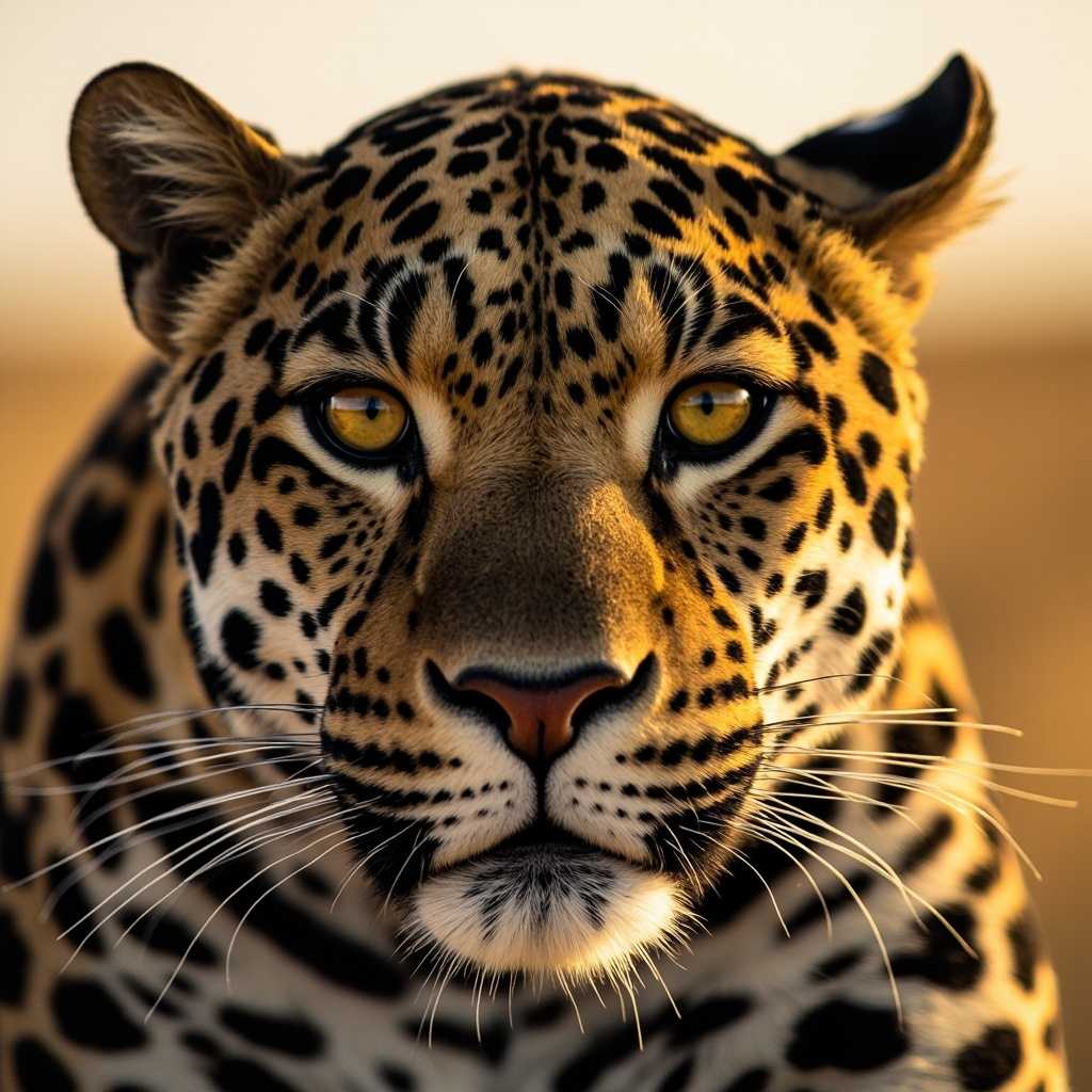 A close-up portrait of a leopard with distinctive spotted pattern and intense eyes