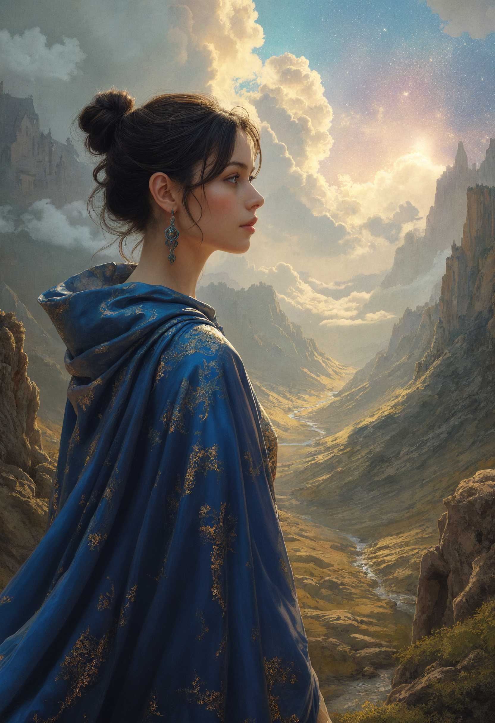 AI-generated image: masterpiece, best quality, highres, sharp image, more detail, In the style of Alphonse Mucha, paint