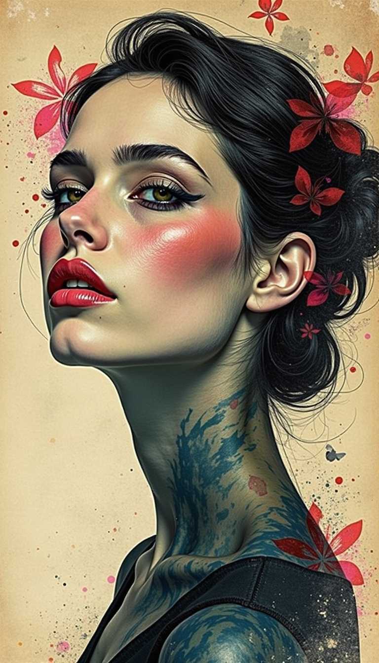 Trending magazine cover, masterpiece of graphic design, unfinished sketch woman mid body, Greek features, squinted eyes, strange facial features, double exposure complex art by Alex Stoddard, Natalia Drepina and Brooke Shaden surreal postcard on a old paper, extremely dynamic, unusual, vintage, aurea proportion, trending fluorescent color blocks, collage, poster vintage, andy warhole art, minimalism
