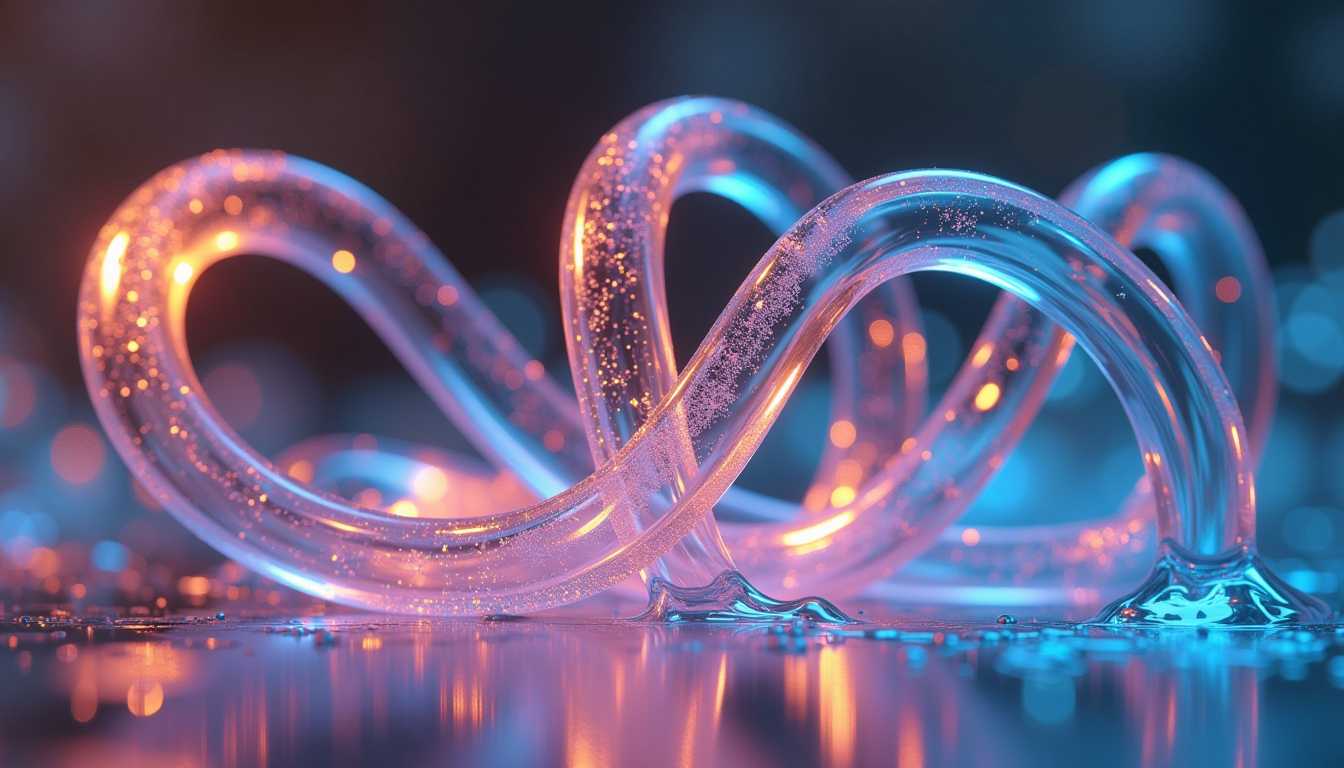 abstract wallpaper design, smooth flowing tentacles made of semi-transparent, glass-like material curving and twisting in an organic formation, wrapping around a naked super-model woman. The glass surfaces reflect and refract vibrant colors—electric blues, soft pinks, amber, violet—creating subtle rainbow highlights. Background softly blurred in dark neutral tones, enhancing contrast and glow. Light sources reflect dynamically across curved surfaces, like blown crystal in motion. No focal object, just fluid motion and color harmony. Ideal for a desktop wallpaper, ultra-high resolution, cinematic lighting, 16K.

