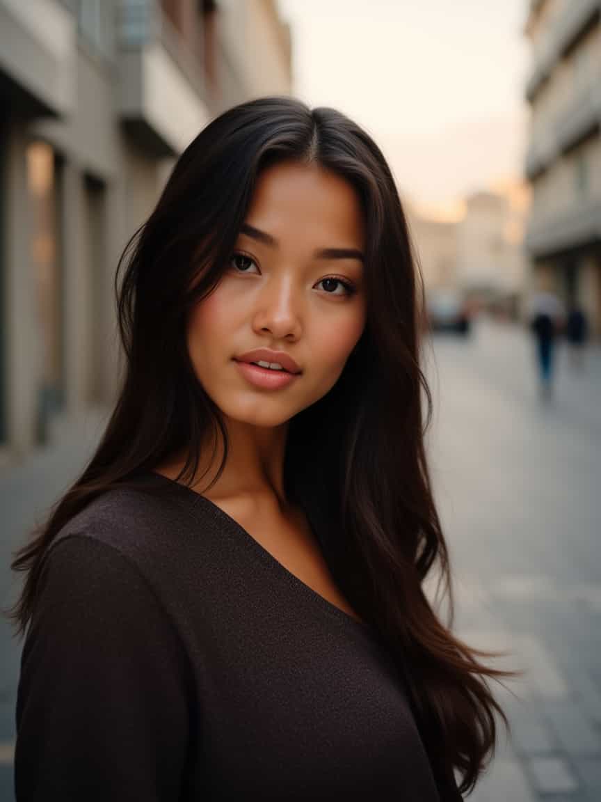 a side profile Portrait of a person with realistic details, cinematic lighting, professional photography, 4K, high quality walking in a city in Portugal