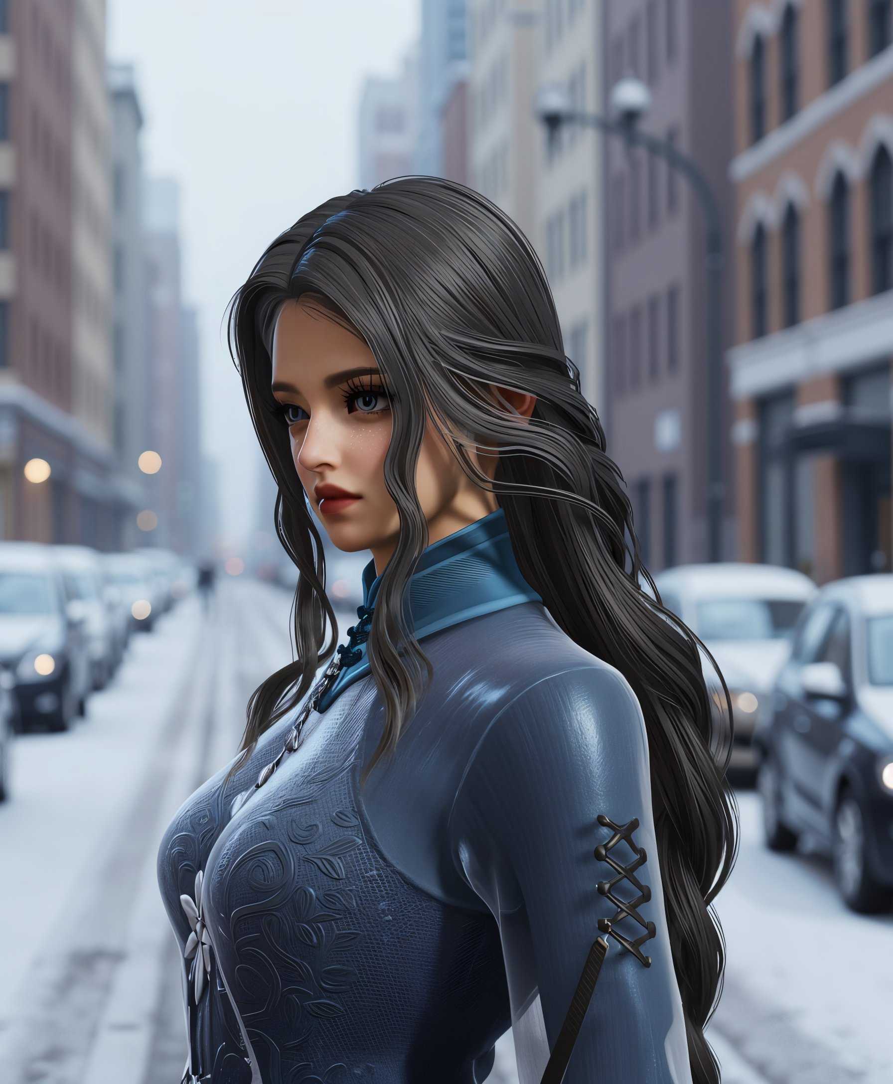 masterpiece, best quality, highres, sharp image, more detail <lora:more_details:0.5> <lora:SDXLrender_v2.0:1>, a photo of Justina, the photo style is realistic photograph with a sense of realism,
She is in the middle of the city with snow falling around her