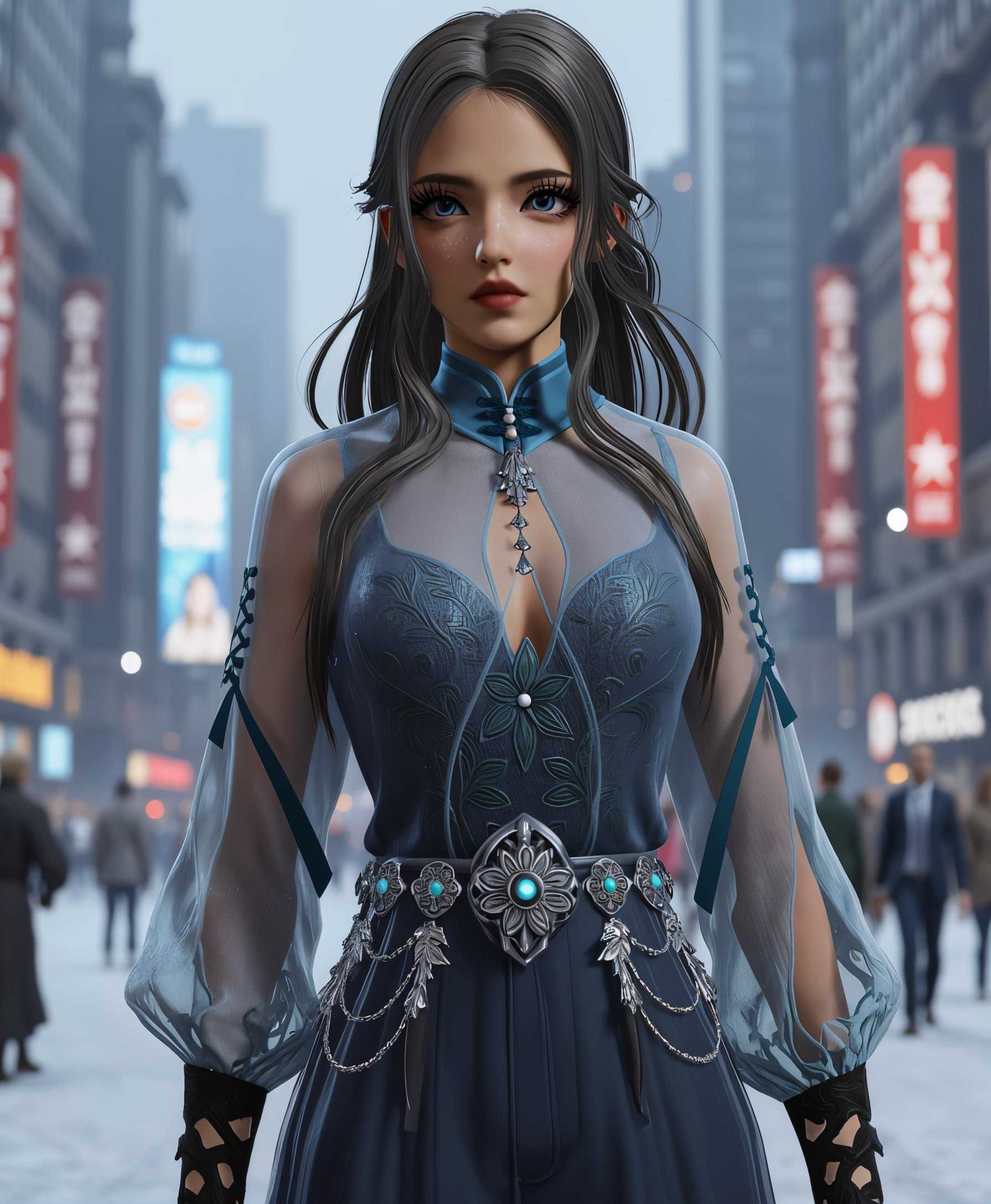 masterpiece, best quality, highres, sharp image, more detail <lora:more_details:0.5> <lora:SDXLrender_v2.0:1>, a photo of Justina, the photo style is realistic photograph with a sense of realism,
She is in the middle of the city with snow falling around her