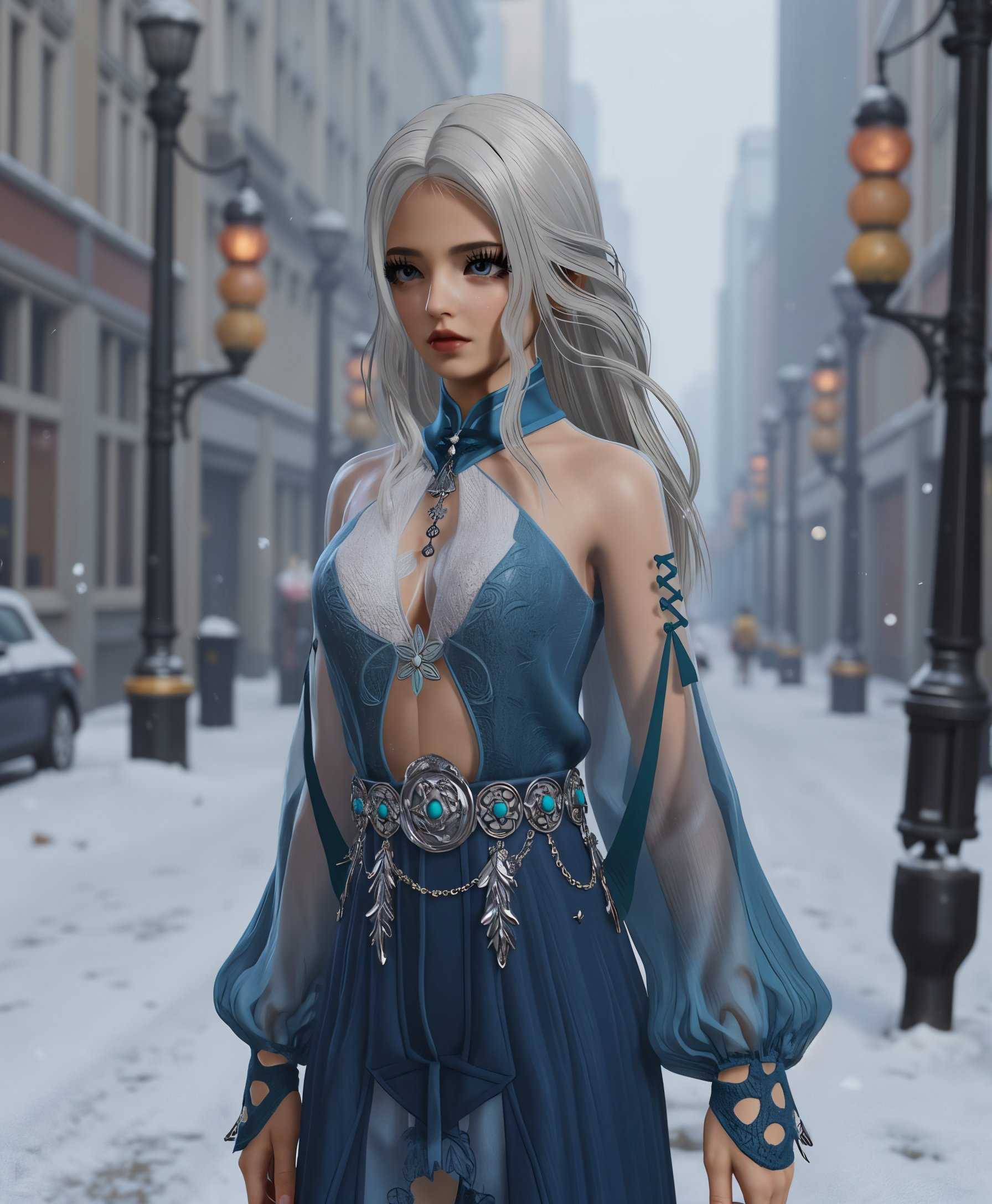 masterpiece, best quality, highres, sharp image, more detail <lora:more_details:0.5> <lora:SDXLrender_v2.0:1>, a photo of Justina, the photo style is realistic photograph with a sense of realism,
She is in the middle of the city with snow falling around her