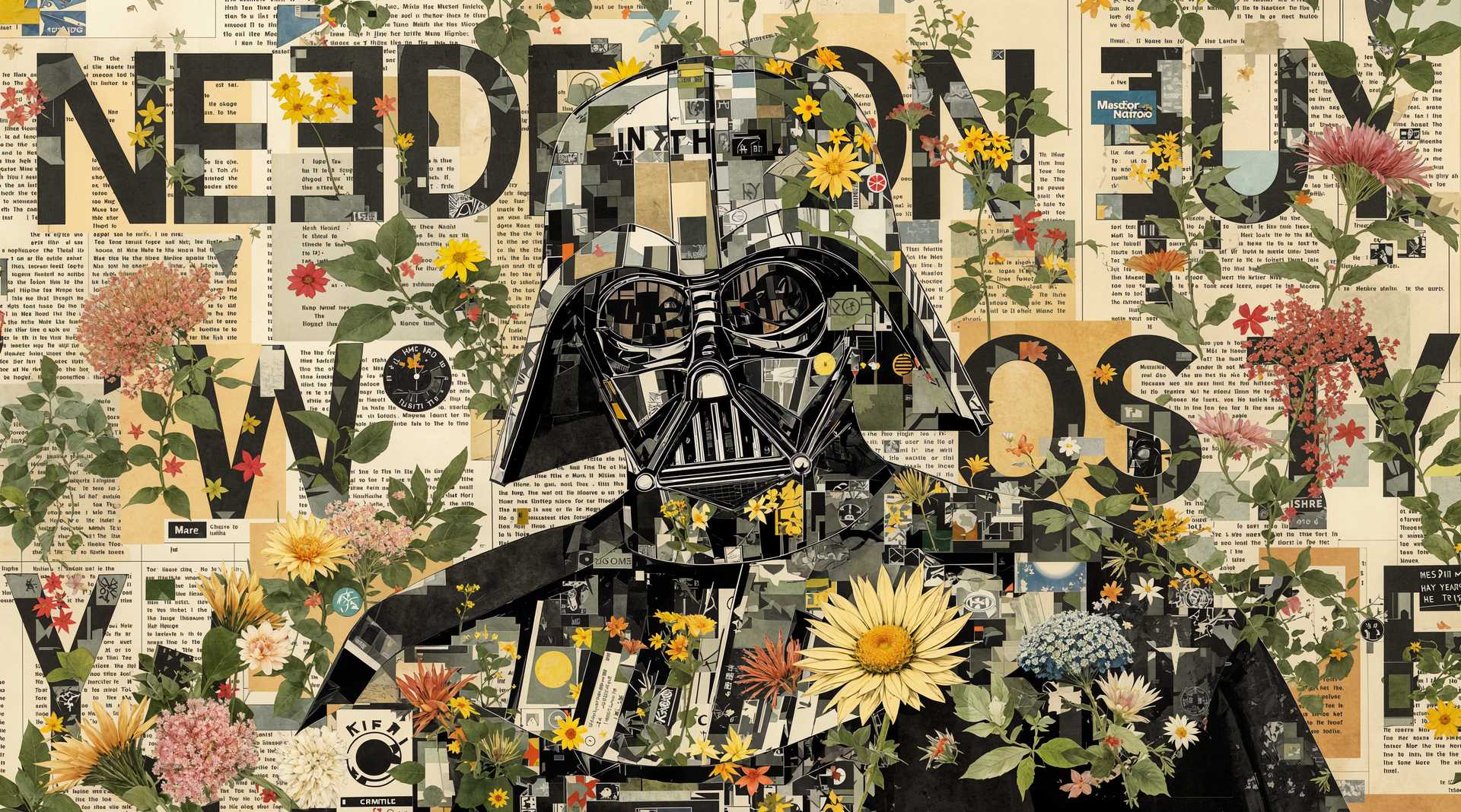 AI-generated image: masterpiece, best quality, highres, sharp image, more detail, Collage by Naruko Takao, newspaper bac