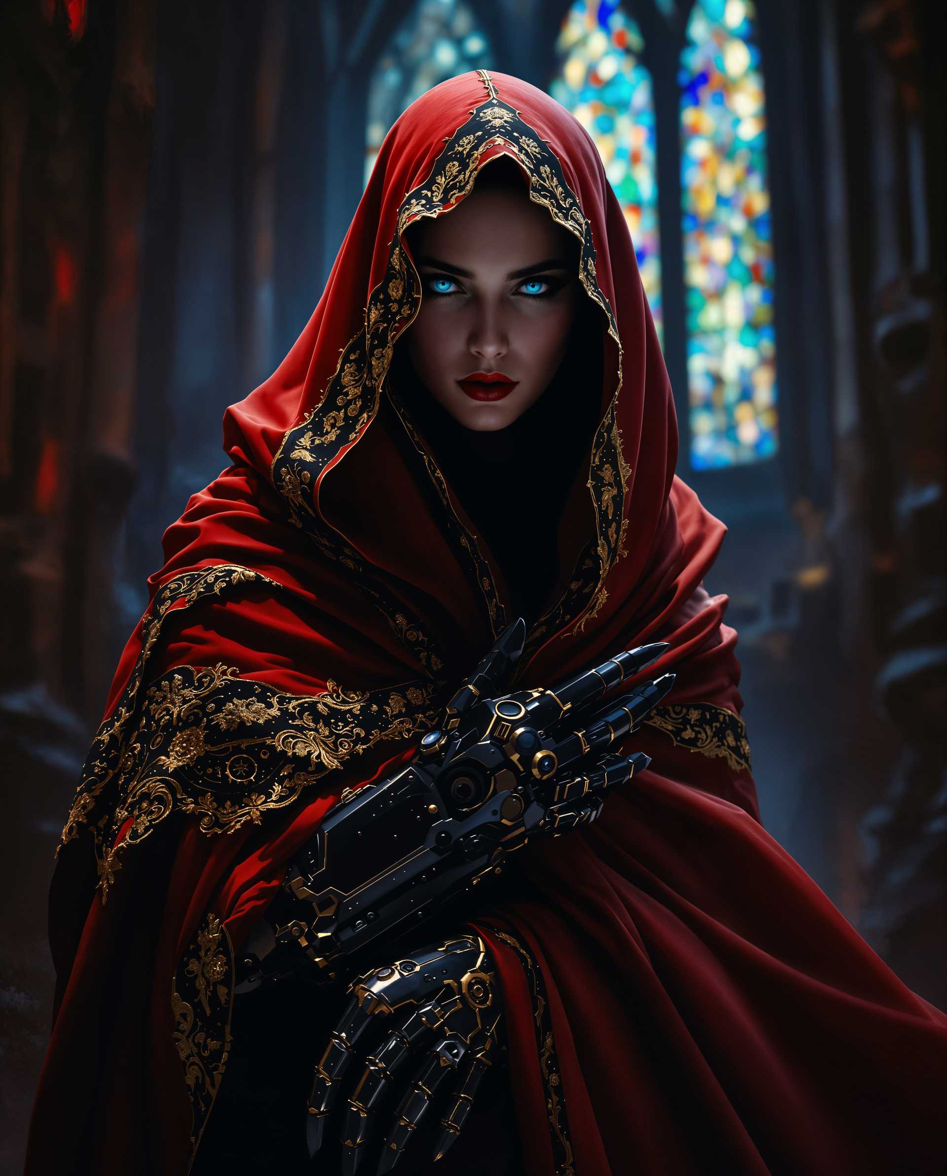 AI-generated image: masterpiece, best quality, highres, sharp image, more detail, In a highly stylized digital painting,