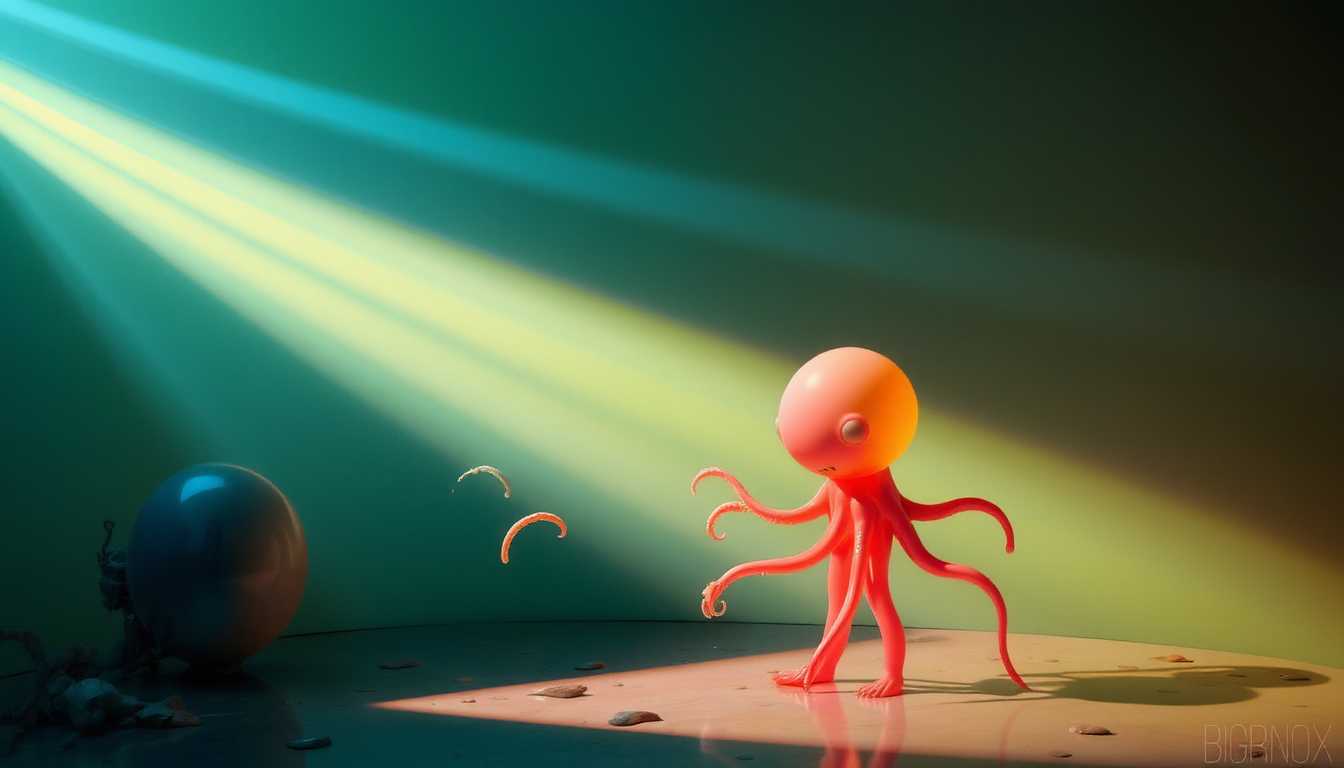 cute shibi characters dancing in the sun wit tentacle arms