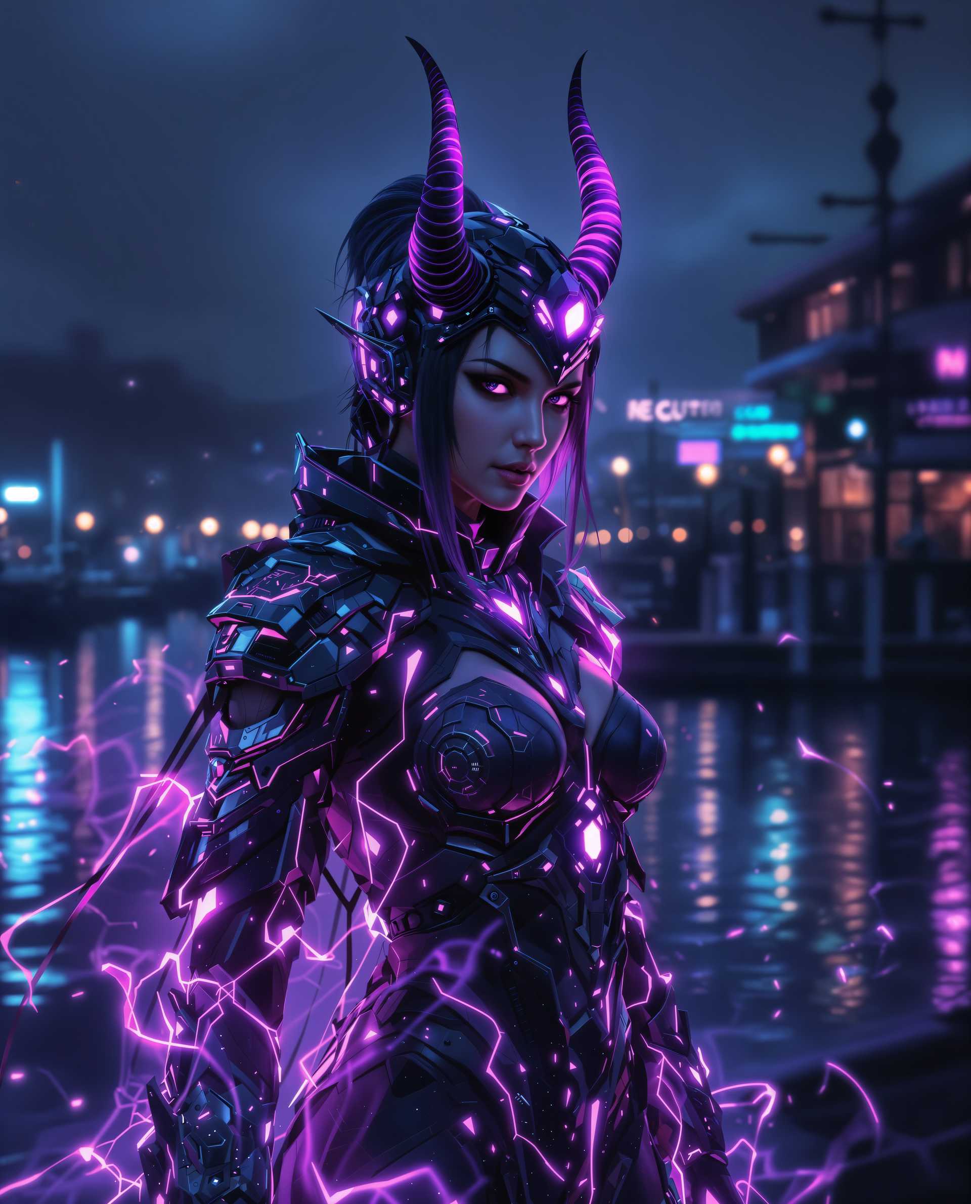 Neon Demoness of the Cyberpunk Night