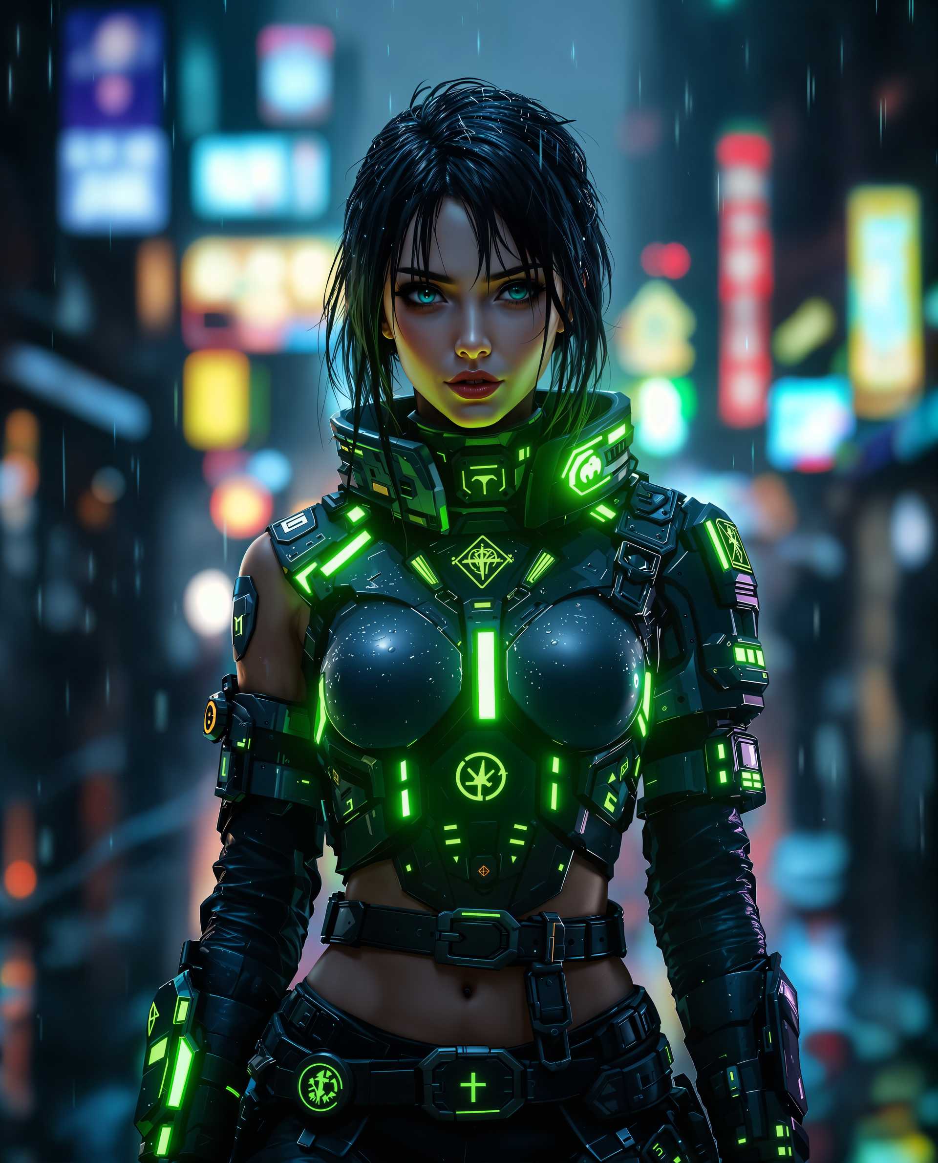 Cyberpunk Sentinel in Neon Rain