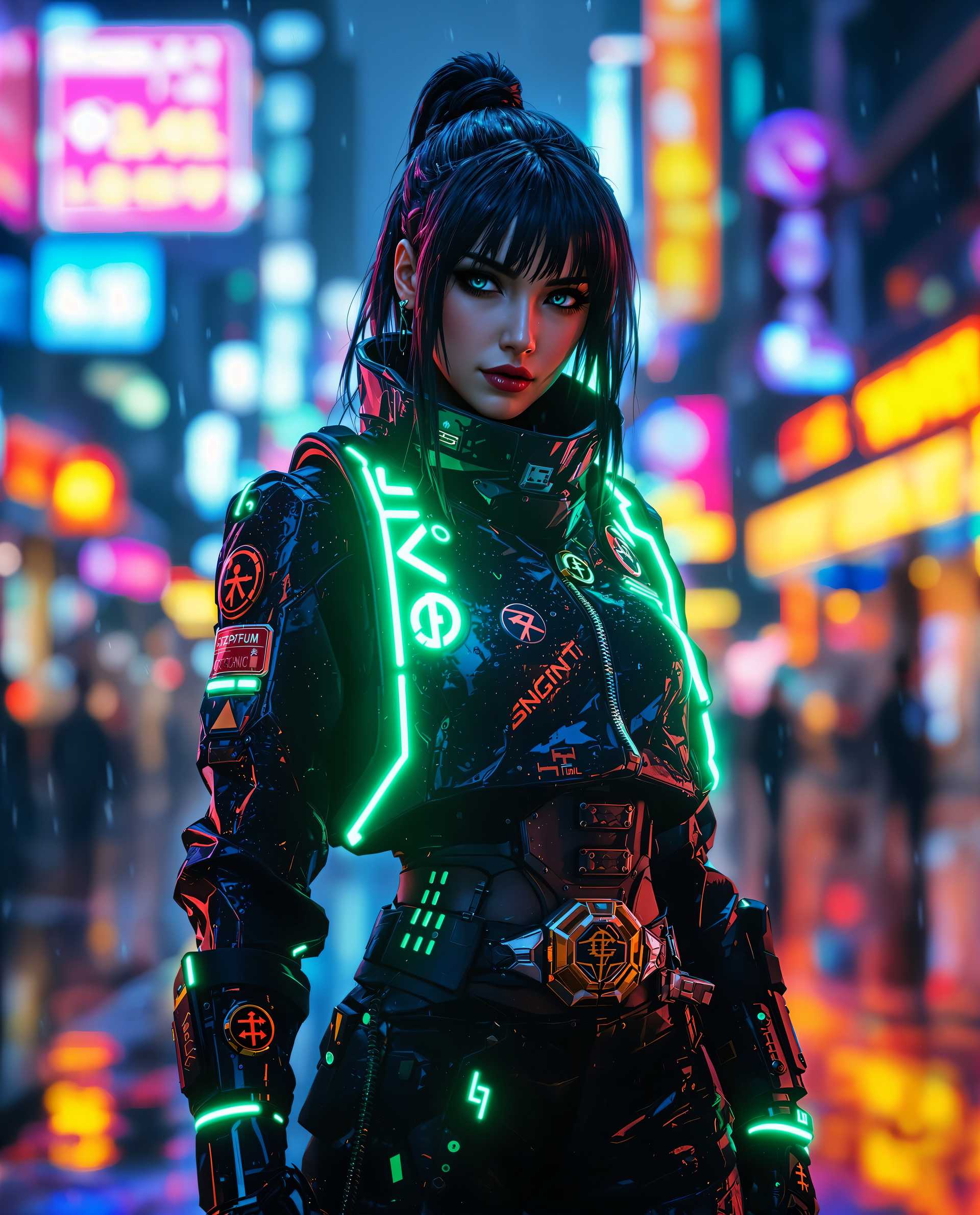 Neon Guardian in the Cyberpunk Night