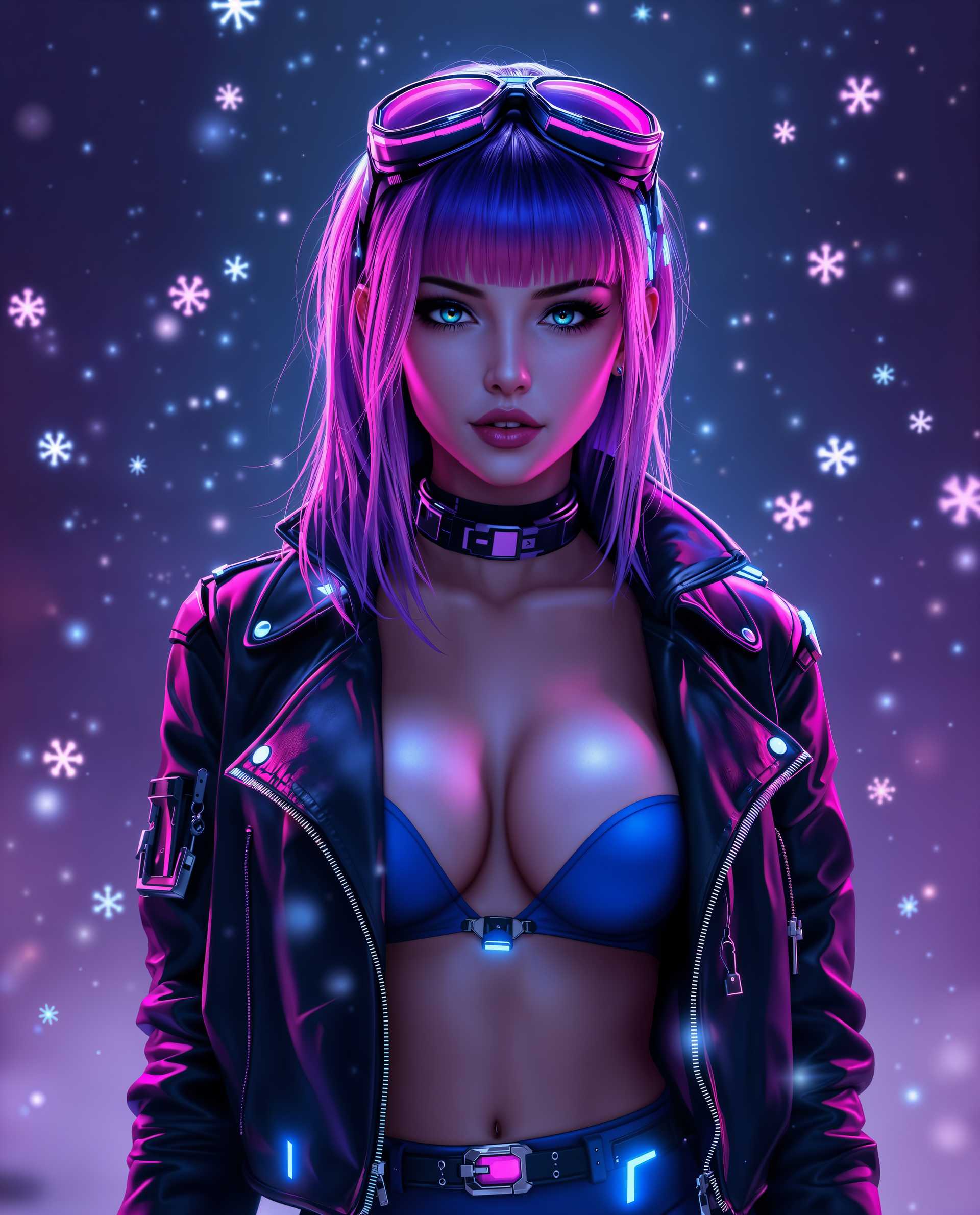 **Neon Snowfall: Cyberpunk Portrait**