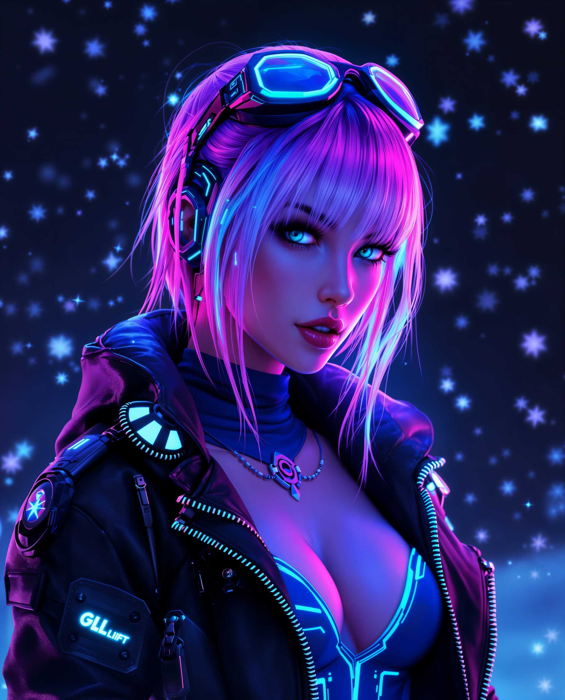 **Neon Cyberpunk Starry Night**