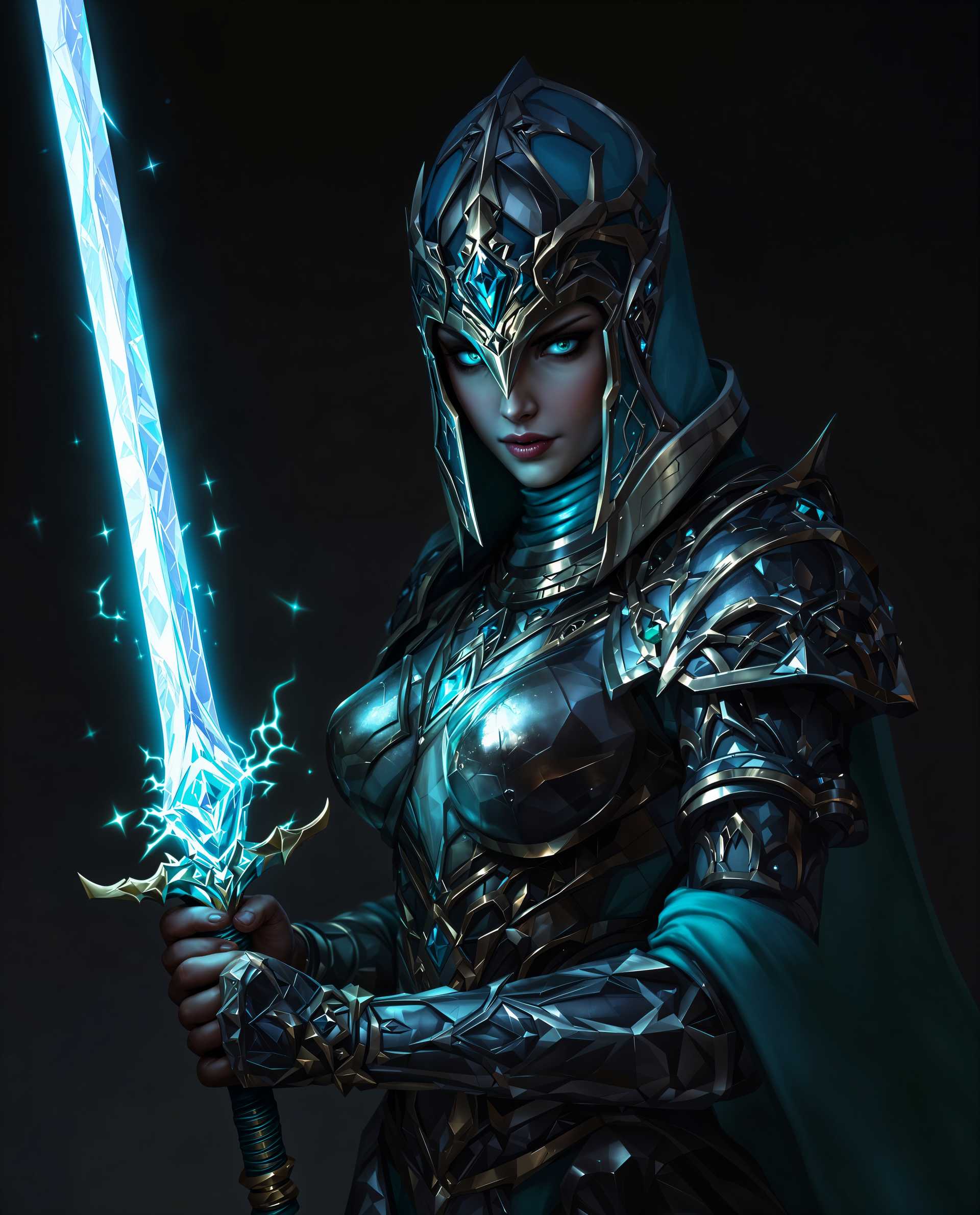 **Mystical Warrior with Glowing Sword**