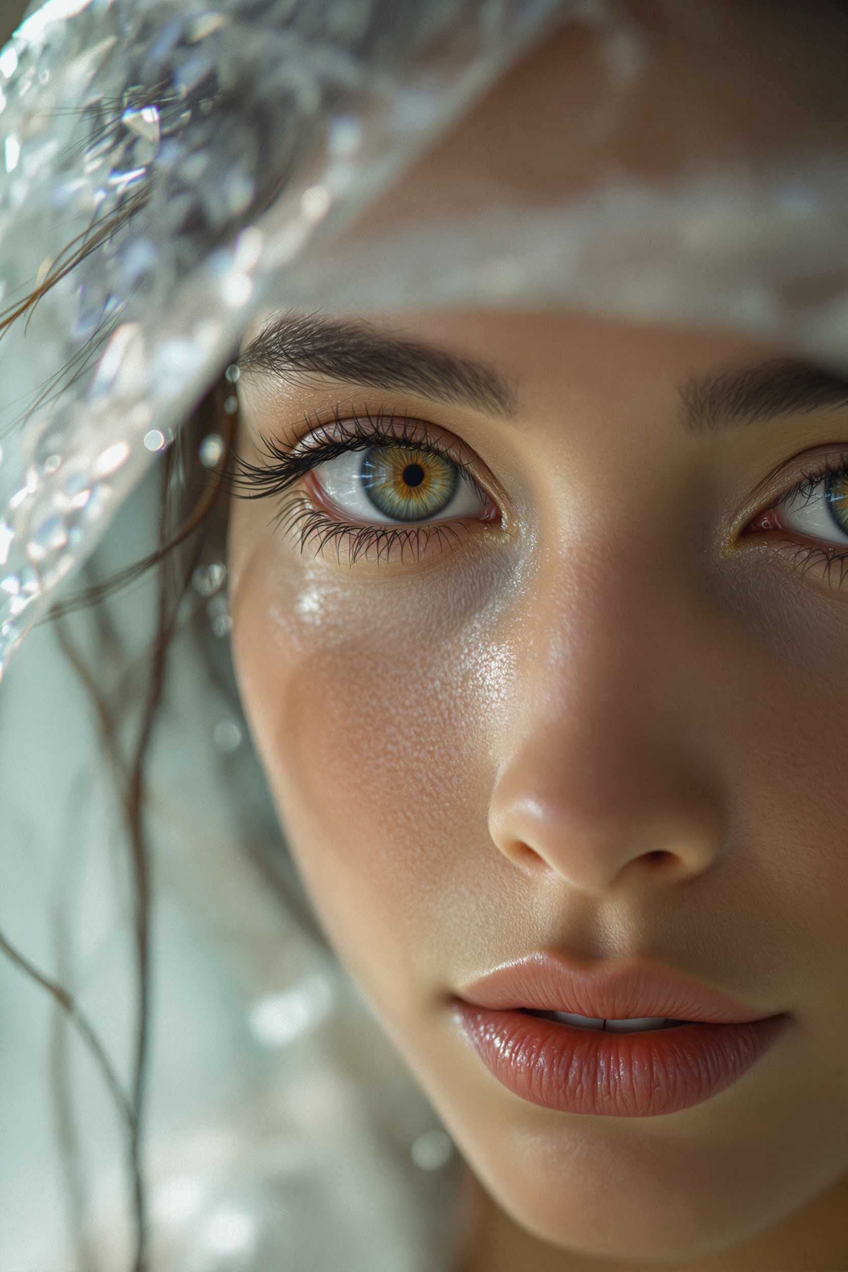 midjourney, portraits of beautiful woman, watering eye, beauty in a old style. Like - Shot on 70mm, Ultra-Wide Angle, Depth of Field, Shutter Speed 1/1000, F/22, photorealistic, ultra high detail, lifelike, masterpiece, best quality, highres, sharp image,  ray tracing, ray tracing eye