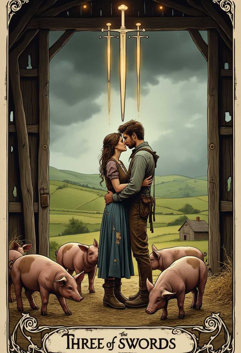 Rustic Embrace Under the Three Swords