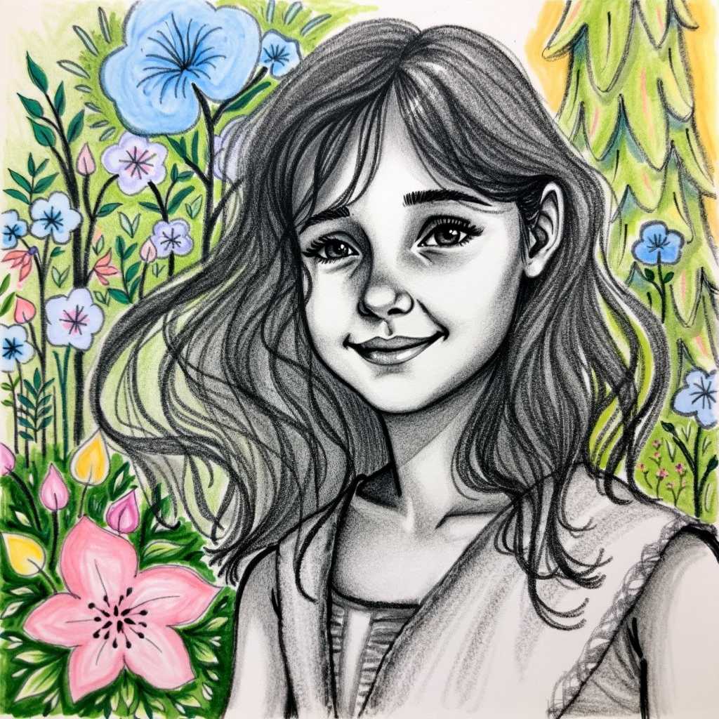 charcoal and color pencil sketch