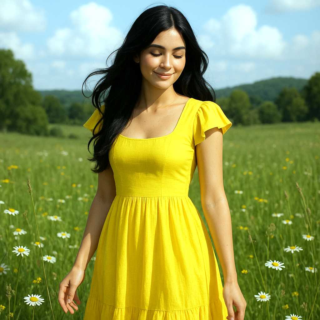 make her dress yellow and her hair black