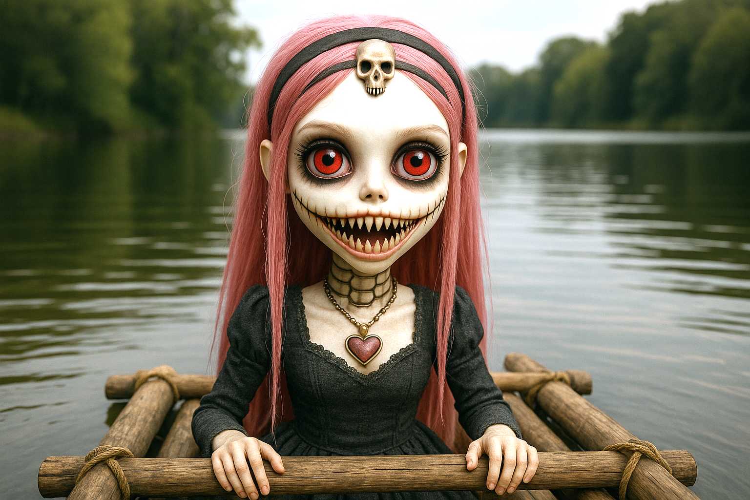 in a raft on a calm lake (edit)