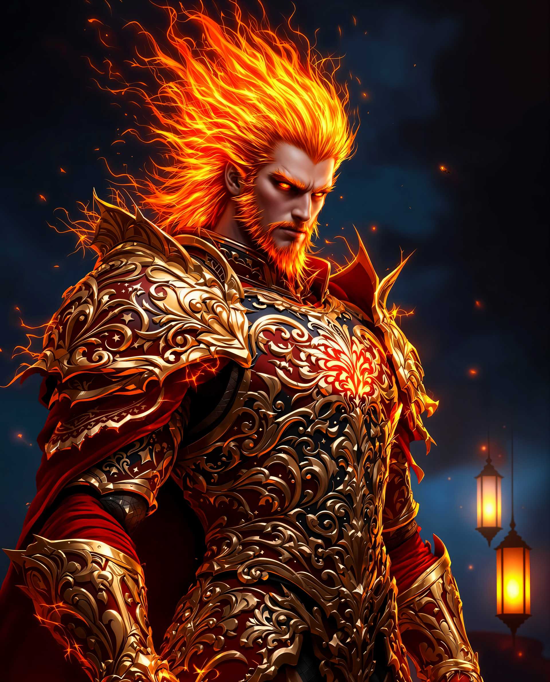 Flame-Haired Warrior in Ornate Armor