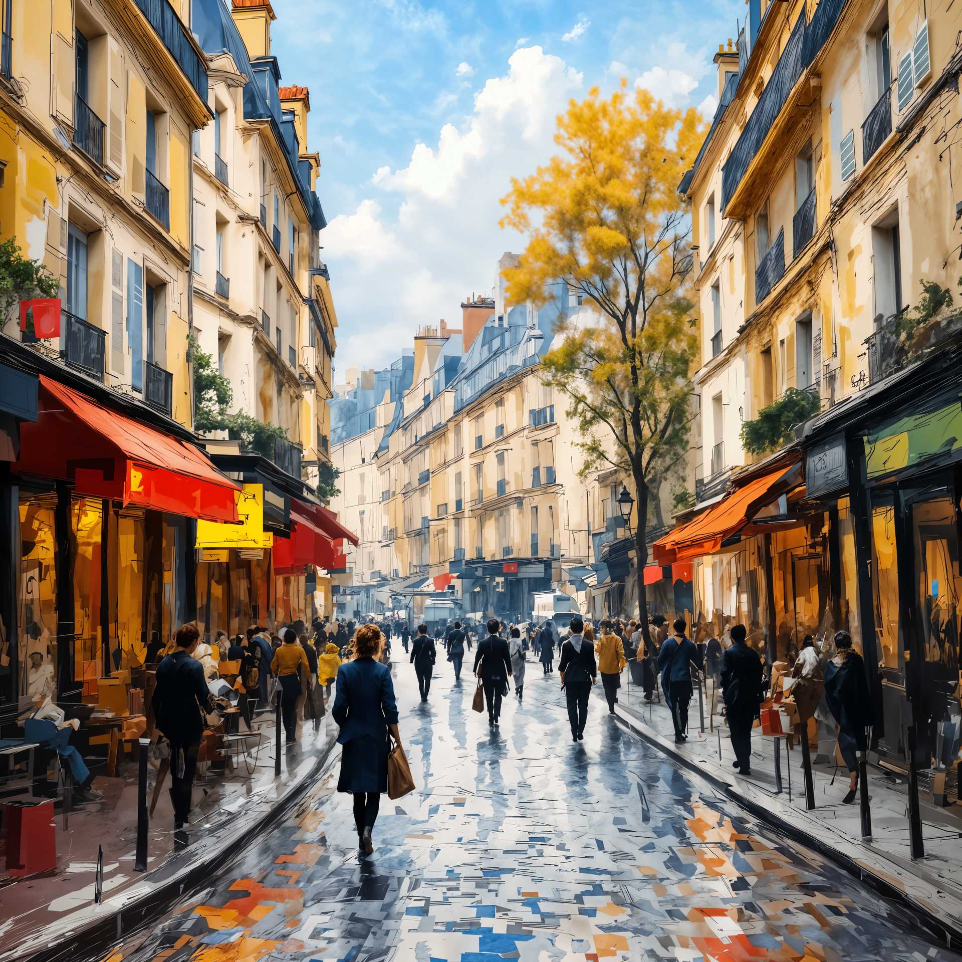 A Parisian Street Scene in Autumn