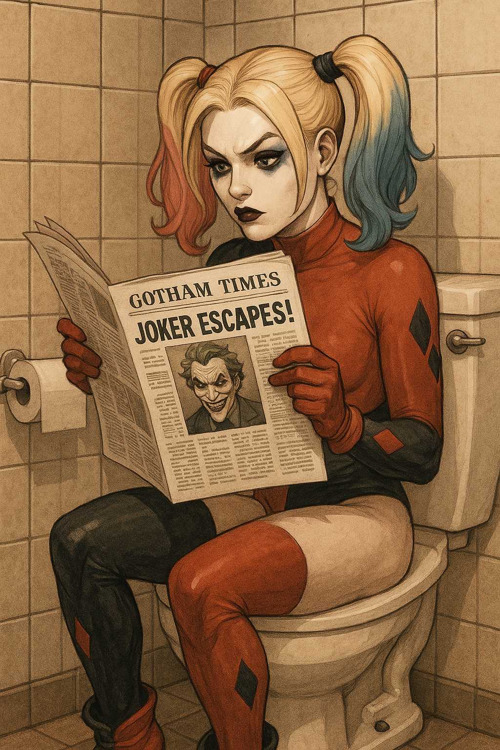 Harley Quinn Reads About Joker's Escape