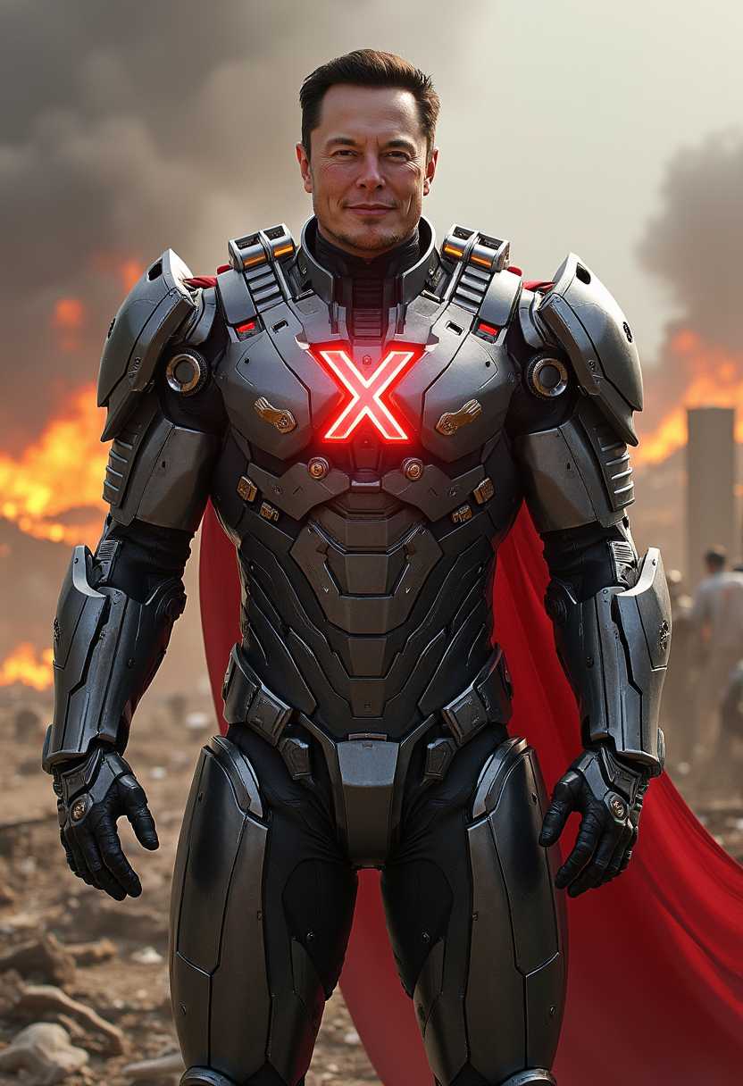 AI-generated image: a photo of MUSK, , a photo portrait of MUSK looking at viewer, This image is a digital artwork that