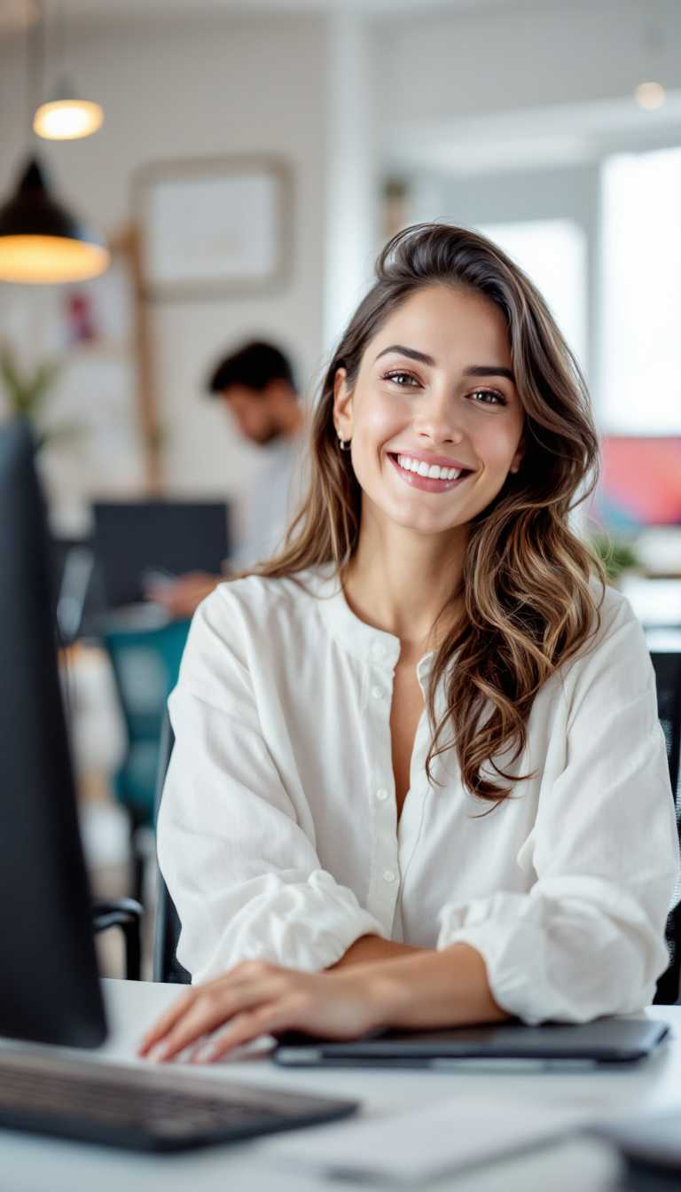 AI-generated image: a portrait photo of a woman in a modern office space