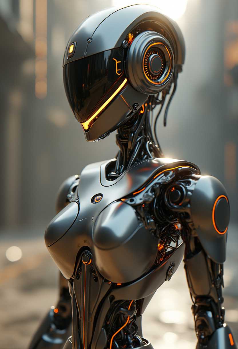 AI-generated image: Modern Robot 7 years old girl , computer wallpapers, in the style of futurist mechanical precision,
