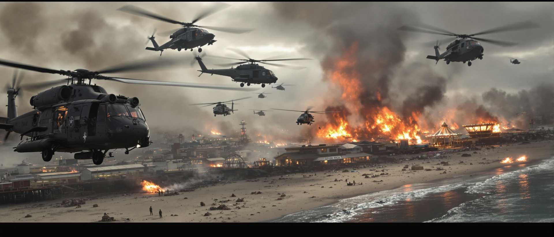 AI-generated image: This image depicts a chaotic aerial scene, likely from a film or a highquality digital artwork, give