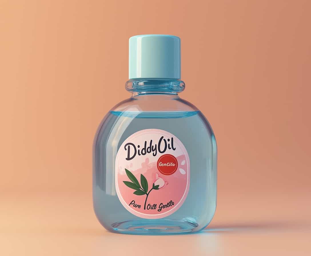 AI-generated image: This photo features a transparent, blue glass bottle with a light blue cap, against a warm peach bac