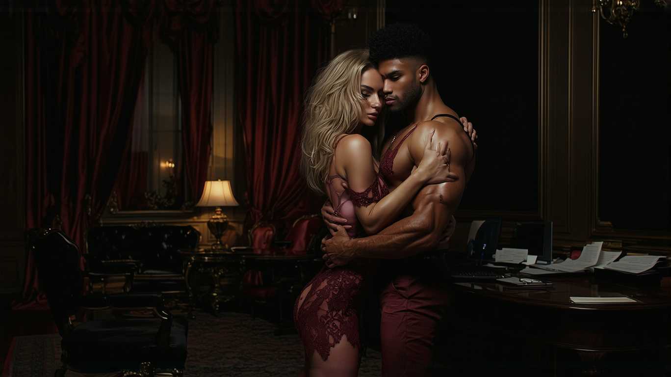 AI-generated image: A breathtaking editorial photoshoot captured at midnight, featuring a full-body shot of a stunning R