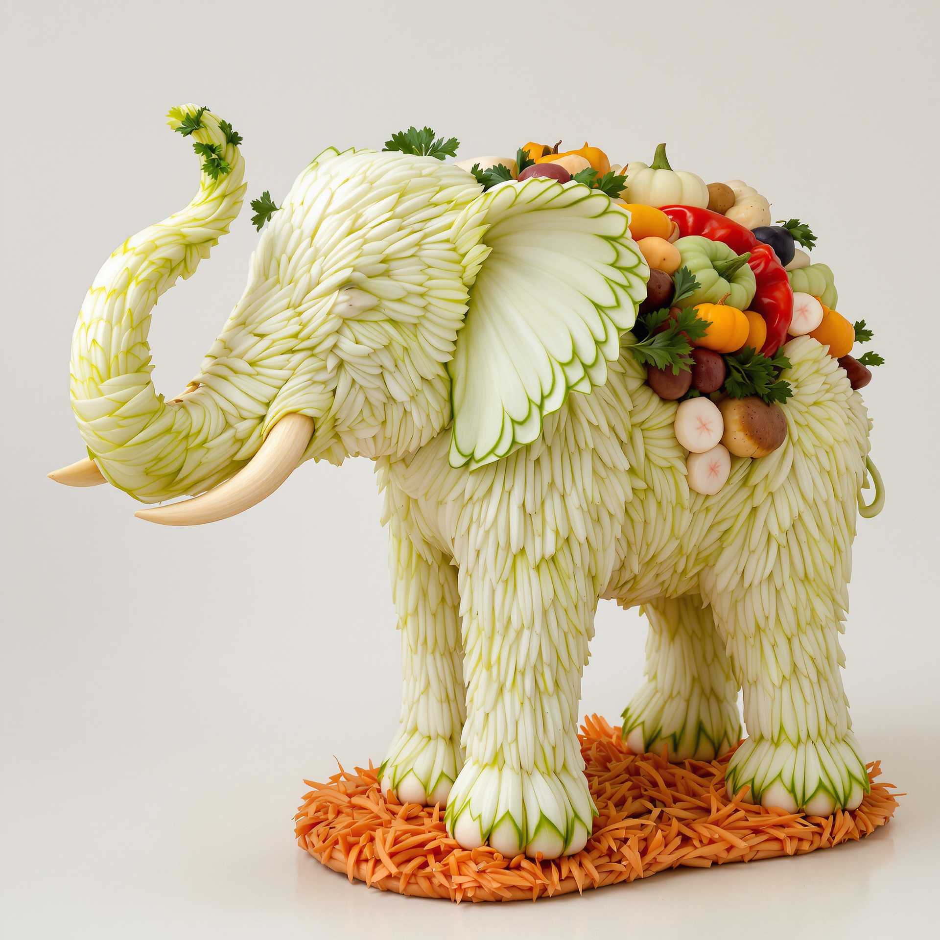 AI-generated image: This image is a highly detailed and imaginative piece of food art. The subject of the artwork is an