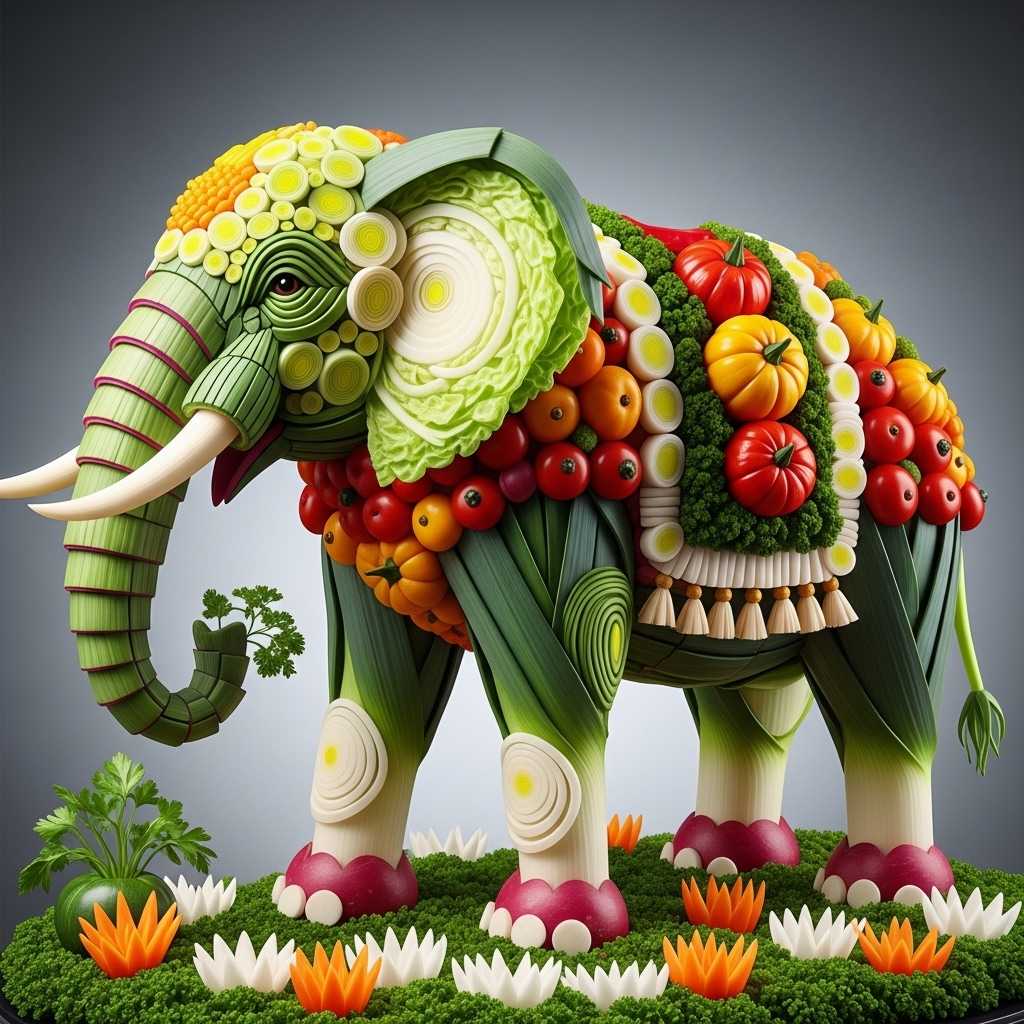 AI-generated image: This image is a highly detailed and imaginative piece of food art. The subject of the artwork is an