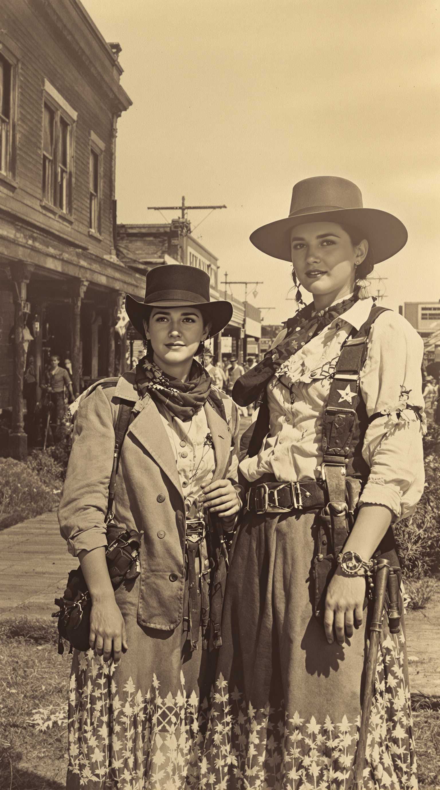 young western outlaw women together in rural 1800s wild west town