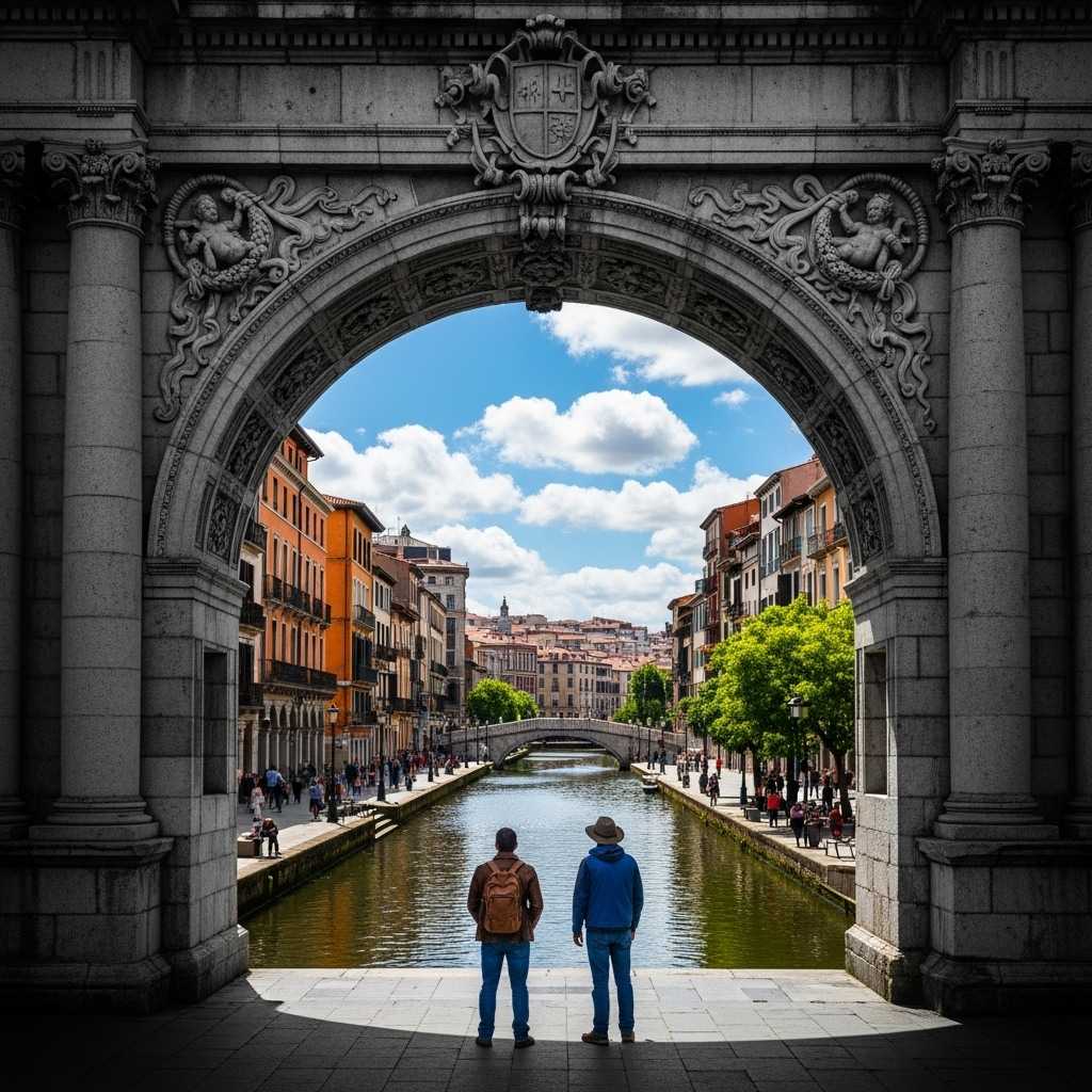 {
  "subject": "Surreal photorealistic scene: ornate monochrome archway revealing vibrant European canal city",
  "description": "A grand, ornate architectural archway rendered in monochromatic black, white, and gray, intricately carved with classical motifs and a central emblem at the top, framing a vibrant, colorful vista. Through the archway, a European canal city reminiscent of Venice or Bilbao is displayed: a serene canal stretches into the distance, lined with tall, historic buildings in warm orange and terracotta, arched windows, and red-tiled roofs. Lush green trees line stone walkways, and a small arched bridge crosses the canal. Tiny figures of pedestrians stroll on both sides. The canal is calm and reflective, mirroring the sky, architecture, and vegetation. In the foreground, on a stone platform inside the archway, two solitary men stand with their backs facing the viewer: one in a brown leather jacket, blue jeans, and backpack; the other in a blue jacket, jeans, and wide-brim hat. The composition contrasts the shadowy monochrome arch with the sunlit, vivid interior, evoking a portal-like transition.",
  "elements": {
    "foreground": [
      "Stone platform just inside the monochrome archway",
      "Two men, backs facing viewer: one in brown leather jacket, blue jeans, backpack; another in blue jacket, jeans, wide-brim hat"
    ],
    "archway": [
      "Grand architectural archway in black, white, gray",
      "Intricate classical carving, central emblem at the top"
    ],
    "cityscape": [
      "Canal city like Venice or Bilbao",
      "Serene canal, arched bridge crossing midway",
      "Historic buildings: orange and terracotta facades, arched windows, red-tiled roofs",
      "Lush green trees along walkways",
      "Pedestrians on both sides of the canal"
    ],
    "water": [
      "Calm, reflective canal water",
      "Mirrors blue sky, white clouds, architecture, and vegetation"
    ]
  },
  "style": "Surreal, photorealistic, hyper-realistic digital art with cinematic lighting and sharp focus",
  "lighting": "Strong contrast between shadowy monochrome archway (foreground) and bright, sunlit, richly colored canal vista (background); atmospheric depth with realistic shadows and highlights",
  "color_palette": [
    "Archway: black, white, shades of gray",
    "Canal vista: warm oranges, terracotta, red, greens, blue sky, white clouds"
  ],
  "details": [
    "Highly detailed textures in carved stone, building facades, water ripples, and foliage",
    "Crisp depiction of clothing, backpack, bridge",
    "Tiny pedestrians for scale"
  ],
  "mood": "Dramatic, dreamlike, cinematic, sense of portal or transition",
  "inspiration": [
    "Gregory Crewdson",
    "Digital surrealism"
  ],
  "resolution": "7680x4320",
  "composition": "Centered on the archway framing the city scene, balanced depth, sharp foreground-to-background clarity"
}
